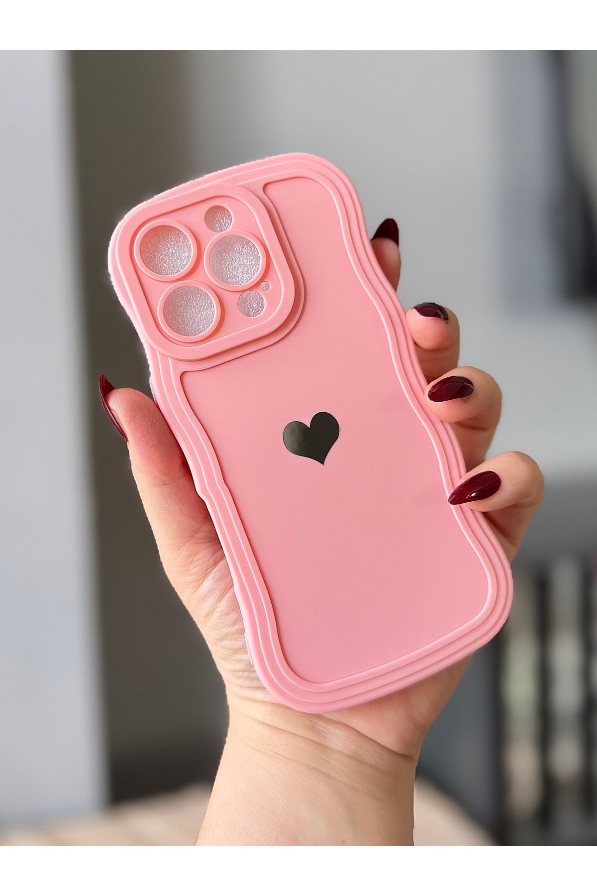 MirazTasarim IPHONE 16 PRO DALGALI KENARLI KALP BASKILI KILIF PUDRA