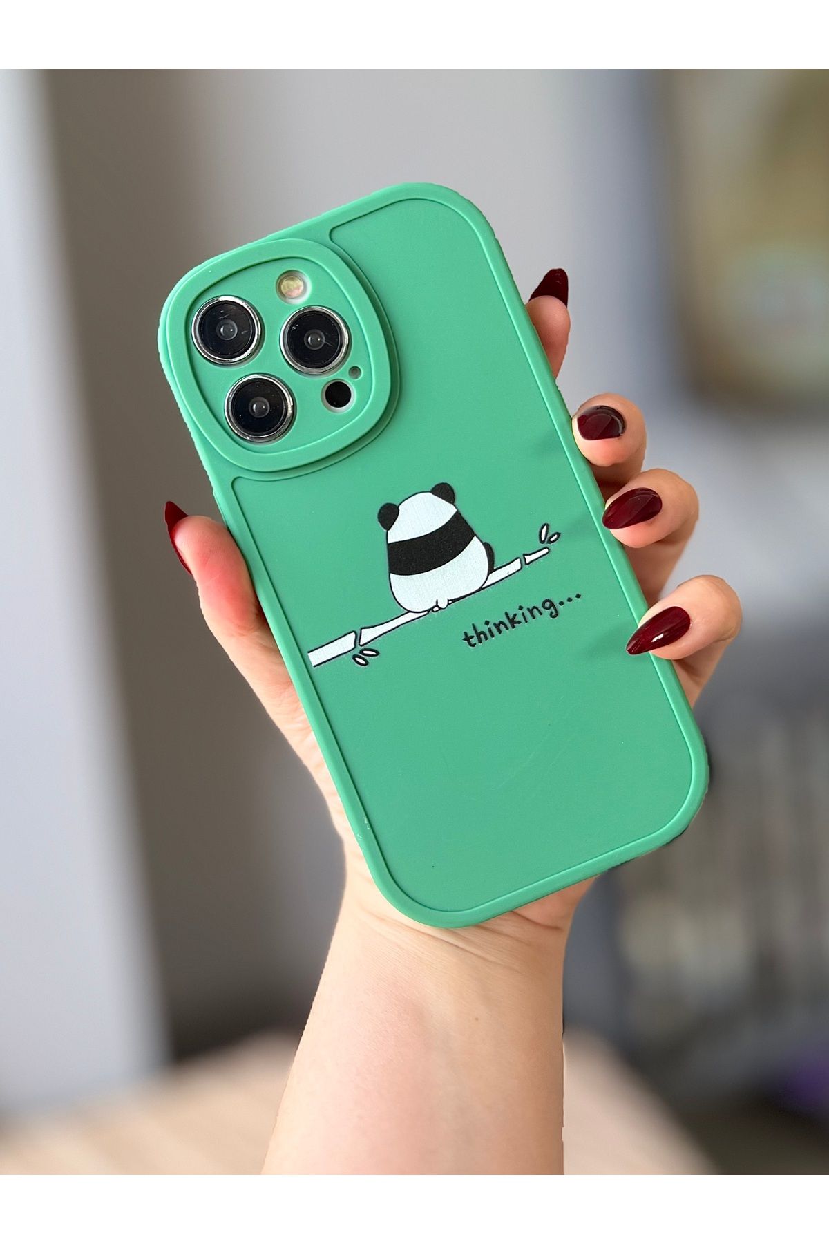 MirazTasarim IPHONE 14 PROMAX YEŞİL PANDA DESENLİ KILIF