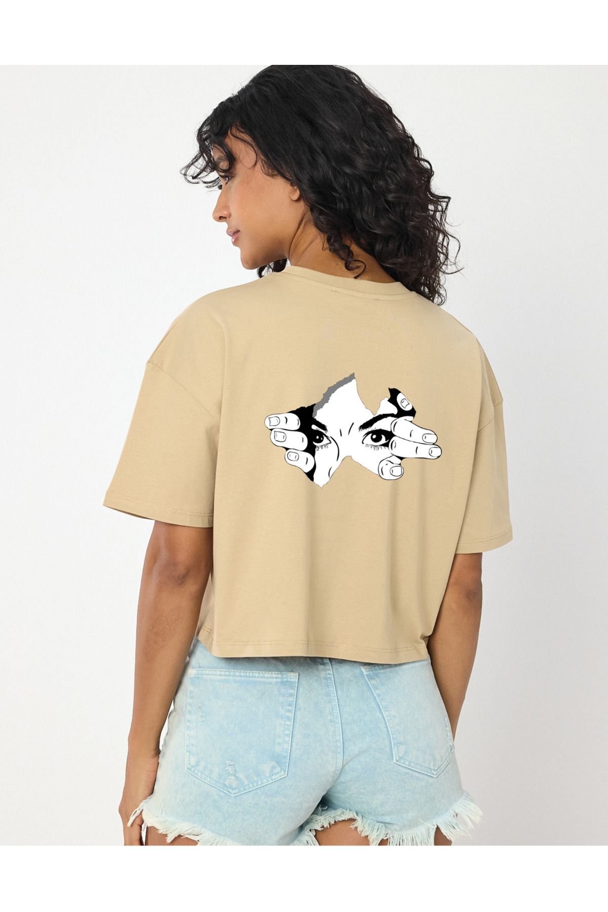 Windy Island Kadın Sırt Baskılı Bisiklet Yaka Crop T-shirt