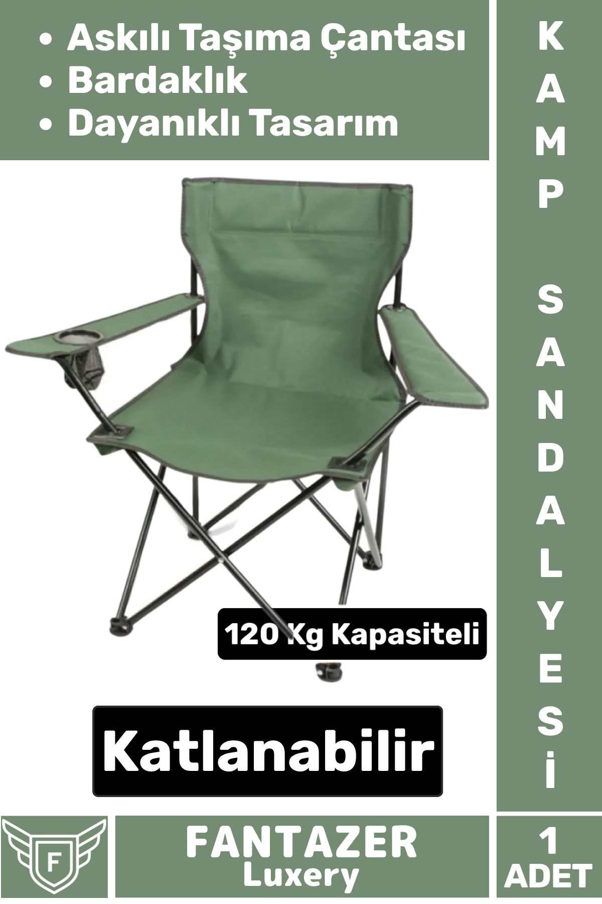 Fantazer Dayanıklı Askılı Taşıma Çantalı Bardaklık Yeri 120 Kg Kapasiteli Katlanabilir Piknik Kamp Sandalyesi