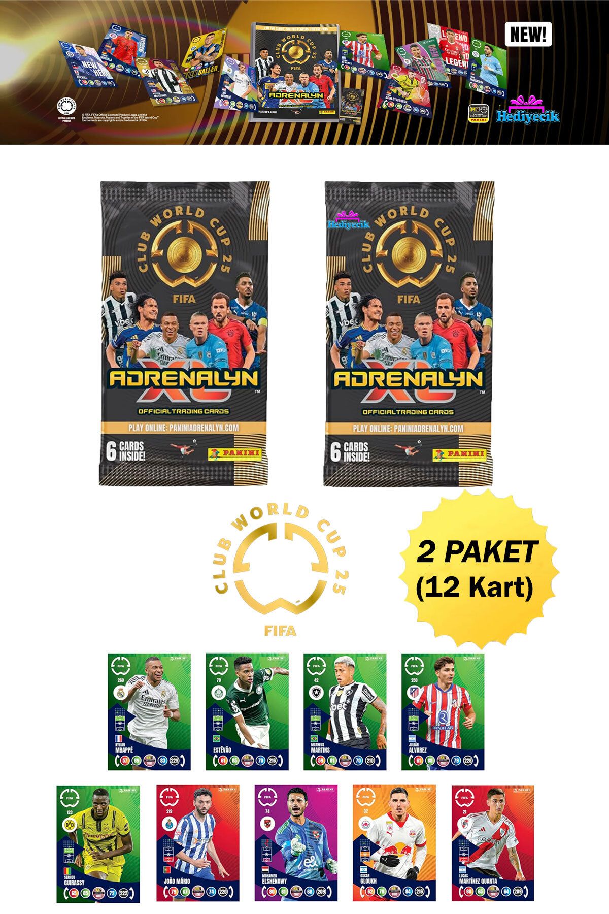 hediyecik Panini Fifa Club World Cup 2025 Trading Card Dünya Kupası Oyun Kartları 2 Paket (12 Kart)