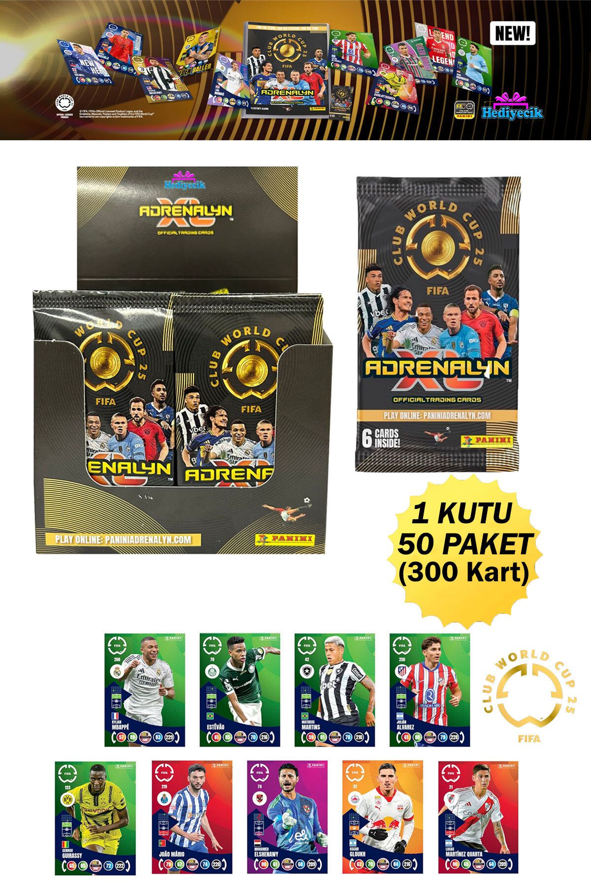 hediyecik Panini Fifa Club World Cup 2025 Trading Card Dünya Kupası Oyun Kartları 1 Kutu 50 Paket (300 Kart)