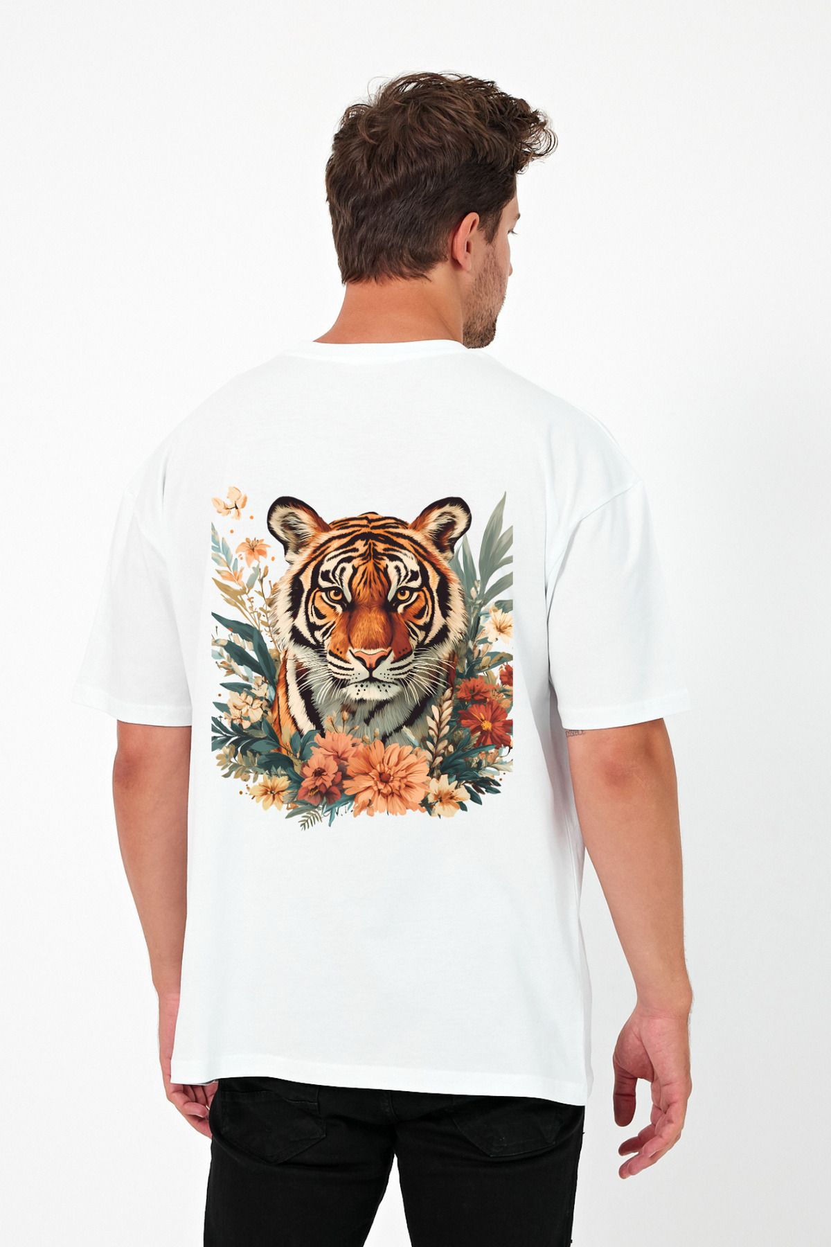 Windy Island Erkek Aslan Sırt Baskılı Oversize T-shirt