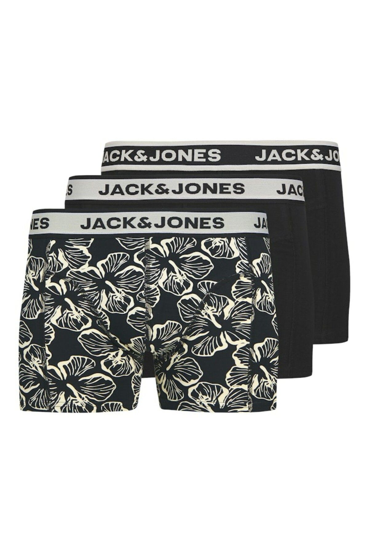 Jack & Jones Erkek Siyah Jacliam Flower Trunks 3 Pack Styd Boxer 12286178-Black