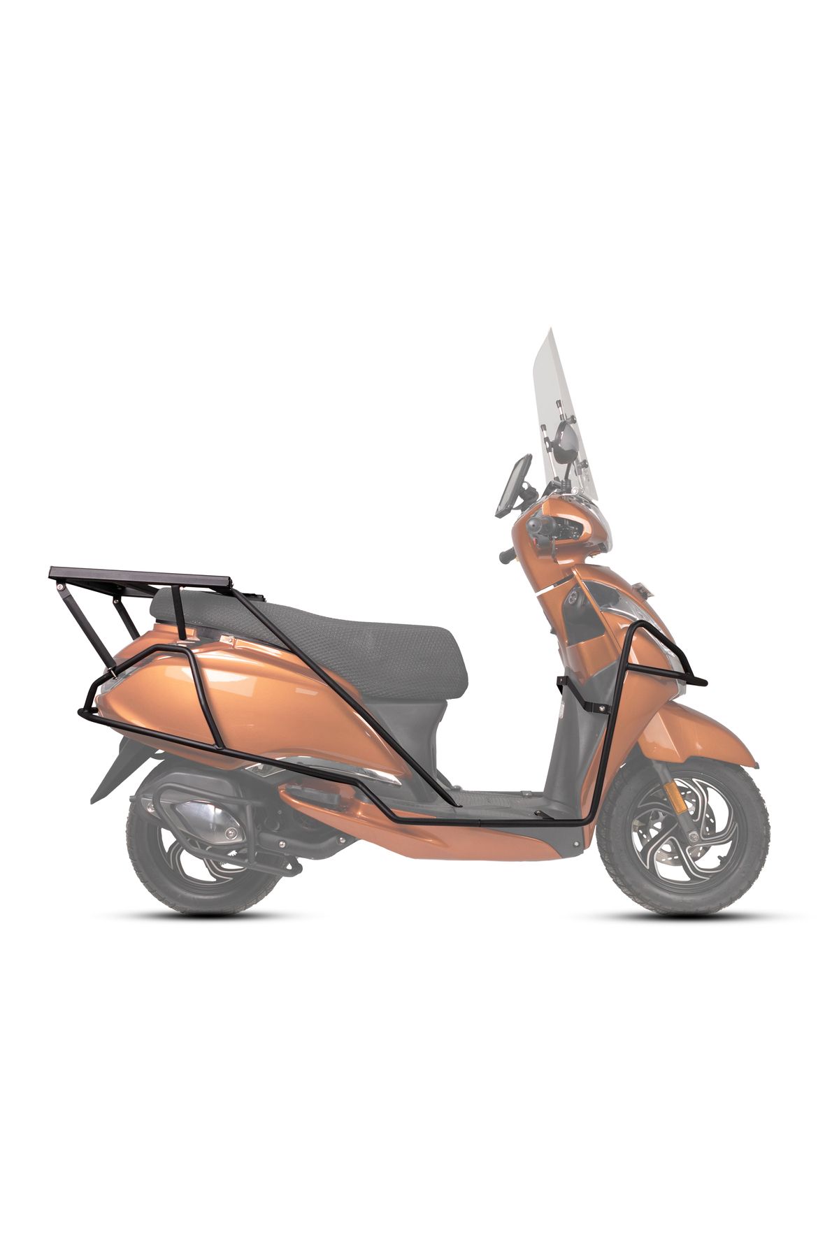 Moto-Knight TVS Jupiter 125 2023 - 2024 Tam Uyumlu Motor Koruma Demiri + Kızaklı Pizzacı Çanta Demiri Seti Siyah