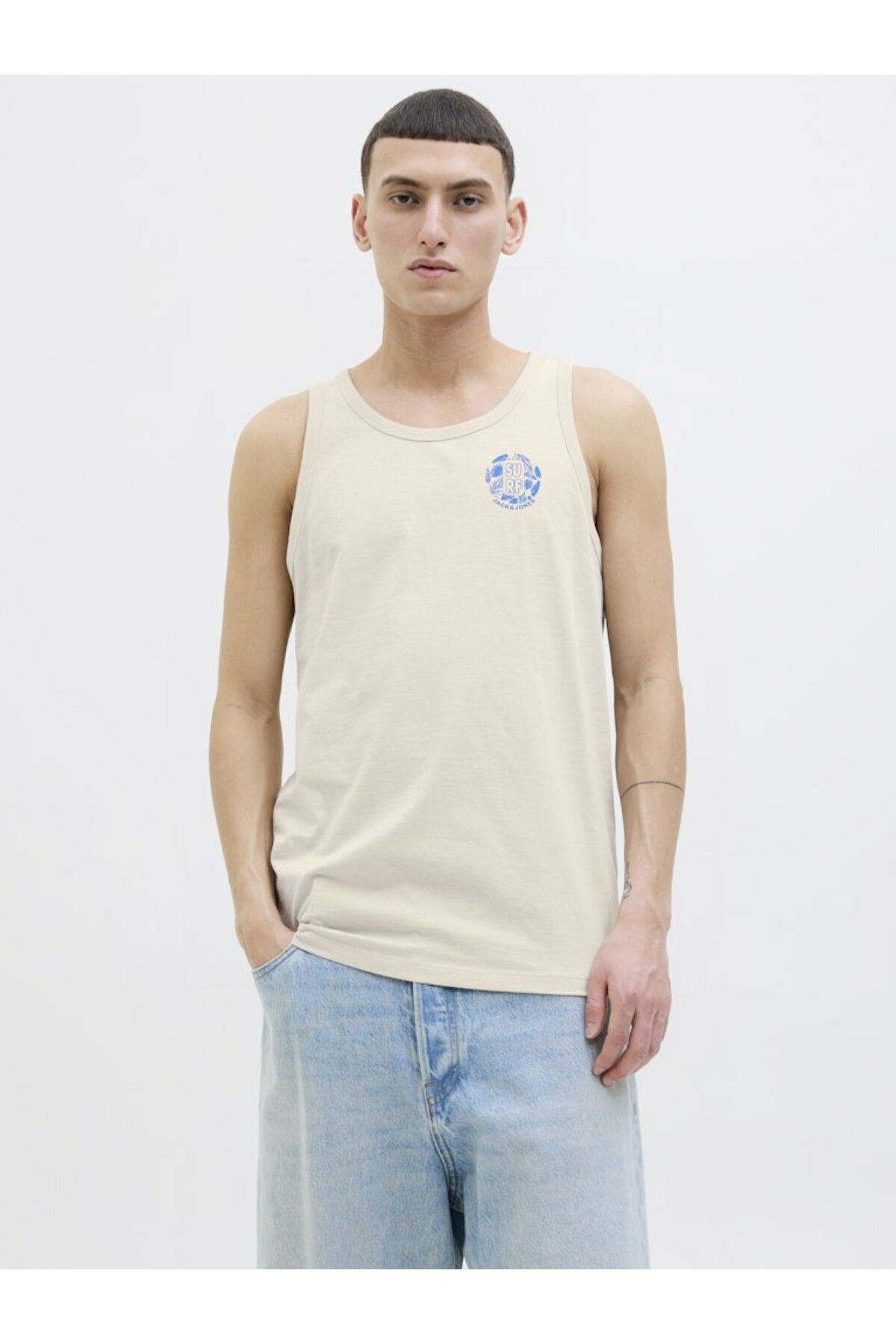Jack & Jones Erkek Bej Jjone Color Summer Tanktop Sl Atlet 12269423-Moonbeam