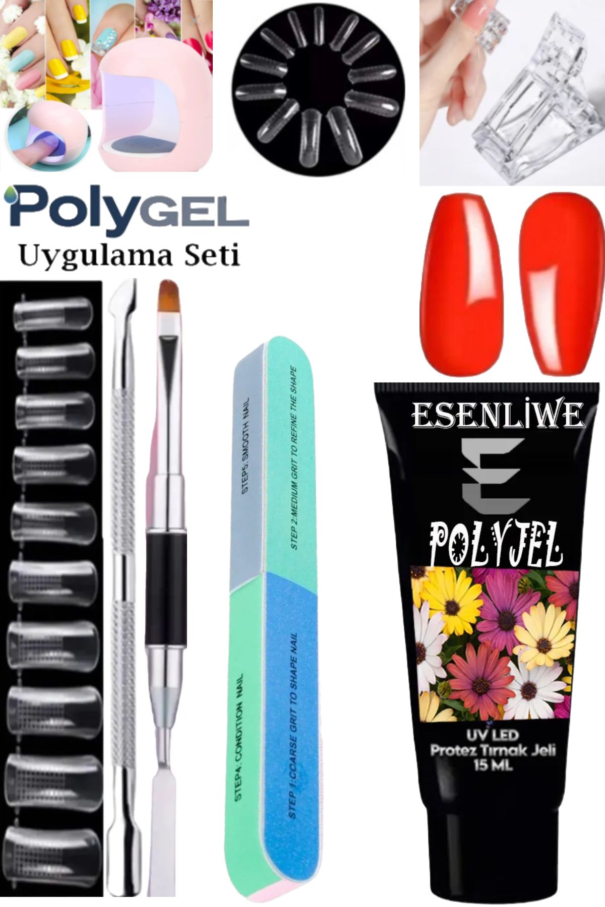 ESENLİWE 7 Parça Kalıcı Oje Protez Tırnak Polygel Oje Kalıcı Akrilik Jel Polijel Poly Gel 15ML