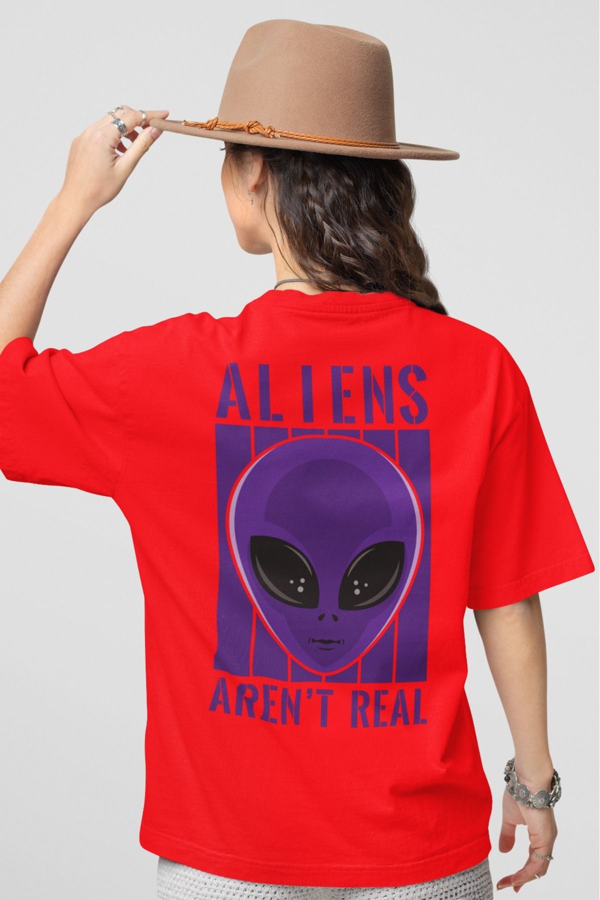 Butik %100 PAMUK ERKEK/KADIN -ALIENZ- TRANSFER BASKILI YUVARLAK YAKA KISA KOL TİŞÖRT