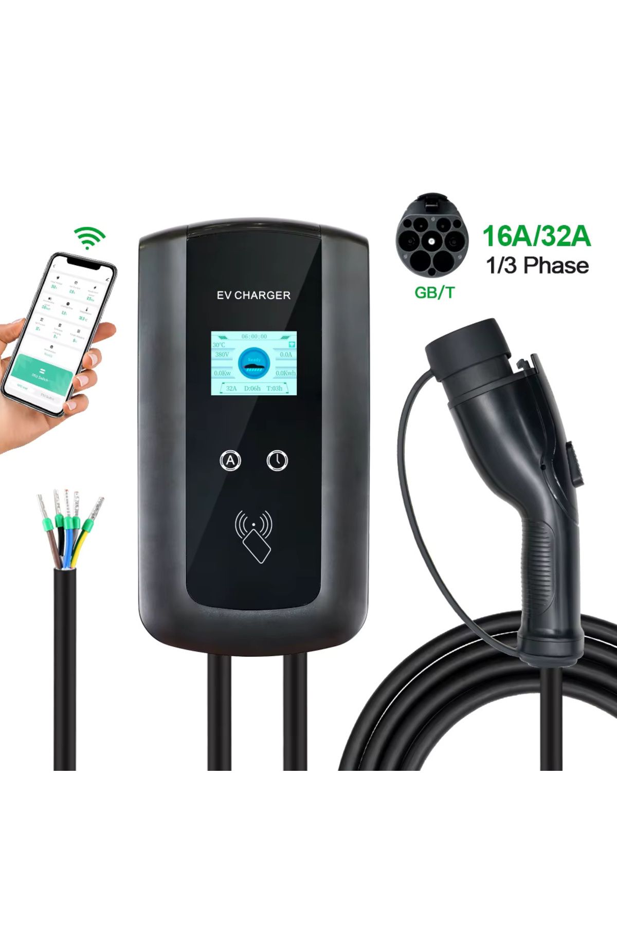 GÜMRÜK BEY EV Charger Mode 3 Duvar Tipi 3 Fazlı 32A 22 KW Elektrikli Araç Şarj İstasyonu 5 Metre Kablo
