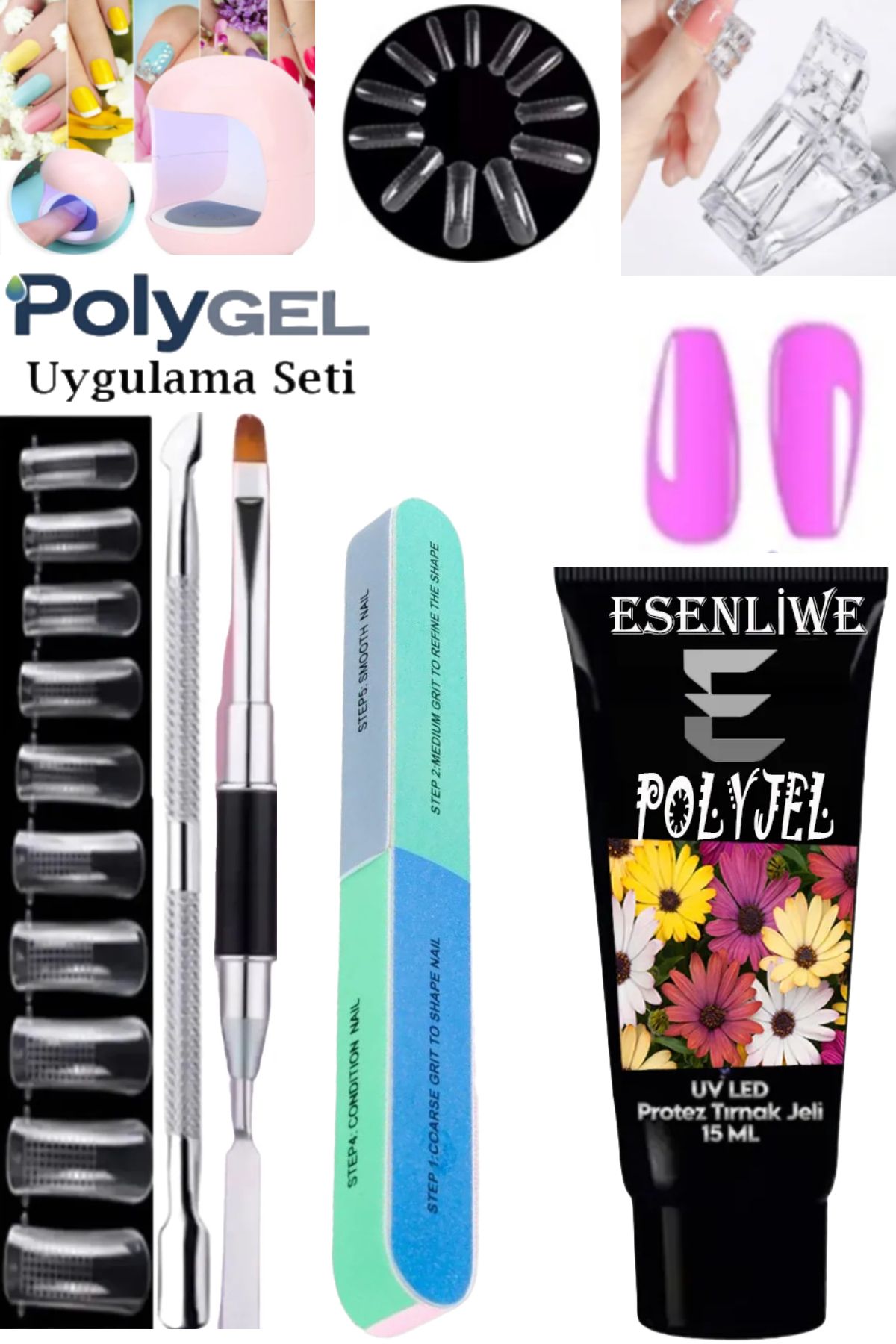ESENLİWE 7 Parça Kalıcı Oje Protez Tırnak Polygel Oje Kalıcı Akrilik Jel Polijel Poly Gel 15ML