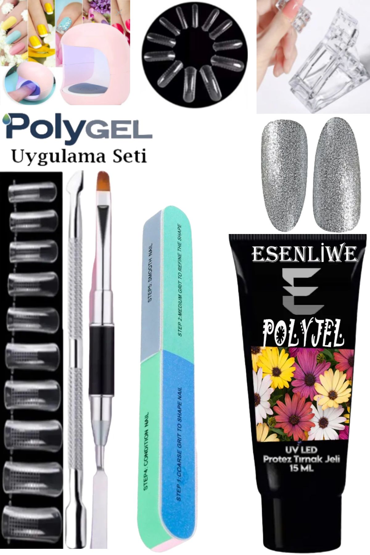 ESENLİWE 7 Parça Kalıcı Oje Protez Tırnak Polygel Oje Kalıcı Akrilik Jel Polijel Poly Gel 15ML