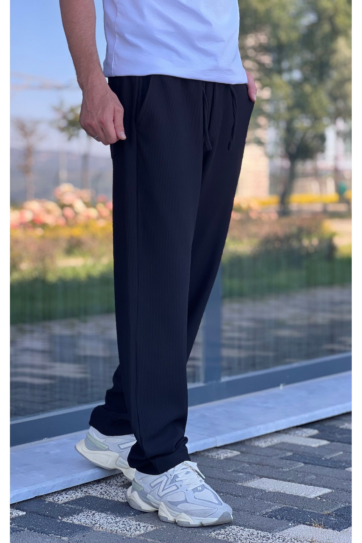 ElitWear Rahat Kalıp Çizgili Fitilli Kumaş Relaxed Pantolon