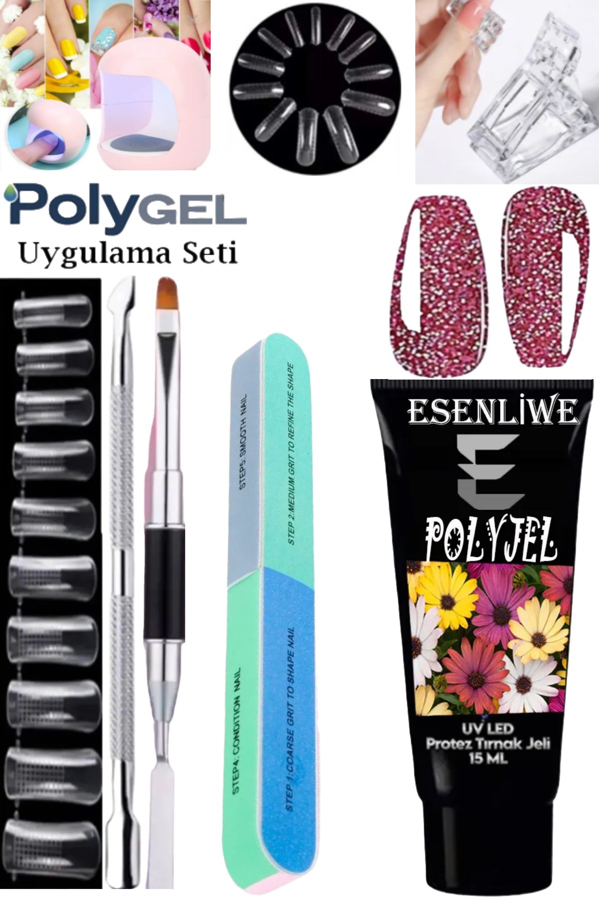 ESENLİWE 7 Parça Kalıcı Oje Protez Tırnak Polygel Oje Kalıcı Akrilik Jel Polijel Poly Gel 15ML