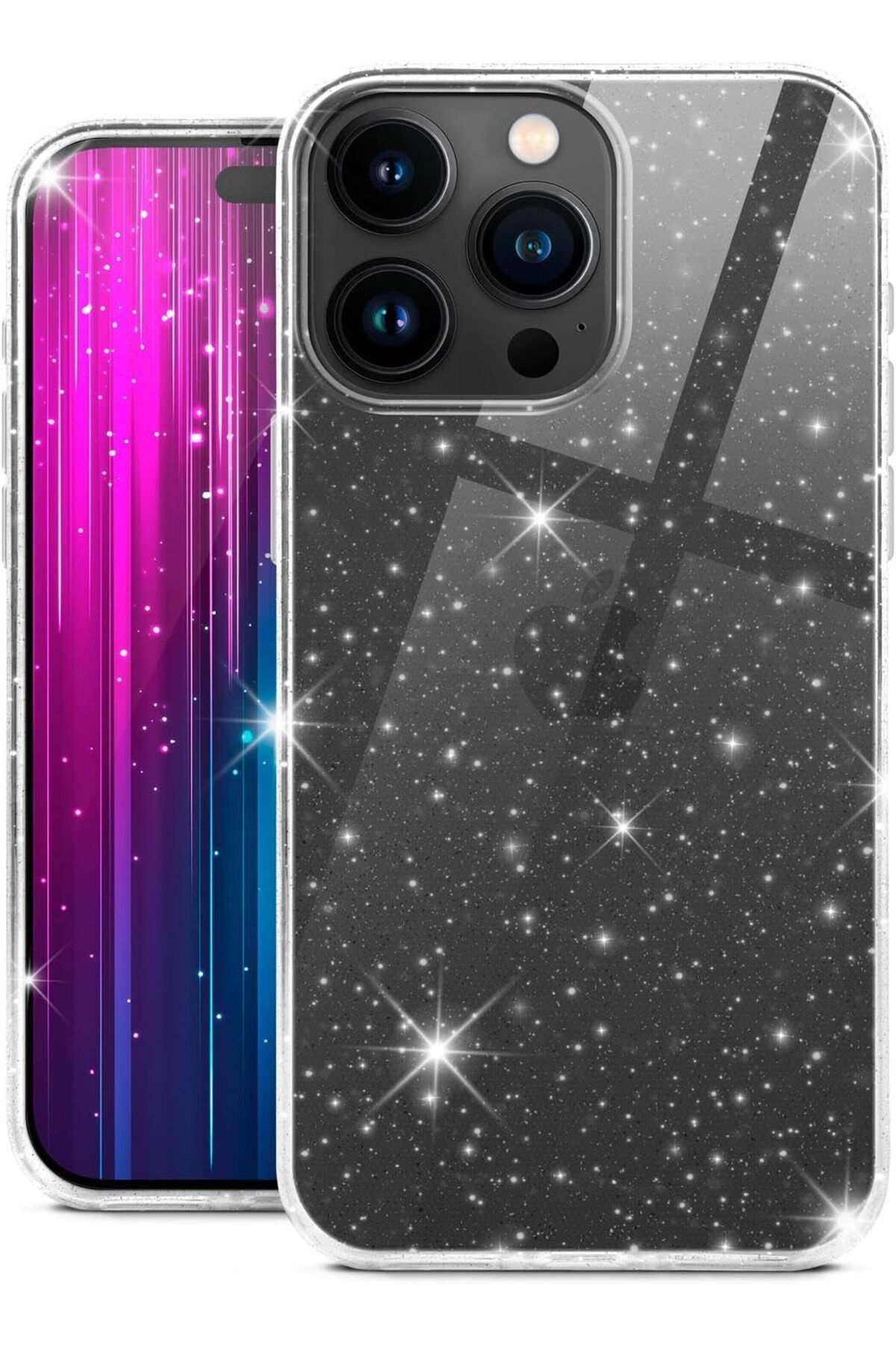 Deppo Trend iPhone 16 Pro Max Uyumlu Kılıf Simli Işıltılı Şeffaf Sararmaya Dayanıklı Parlak Kapak