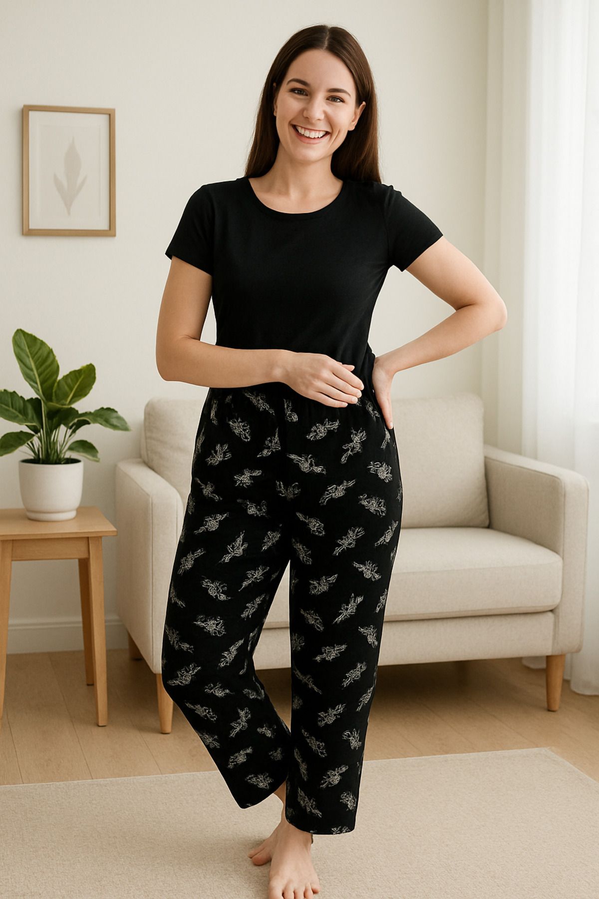 Gawzera Viskon Kumaş Esnek Bel Dar Paça Gawzera Mevsimlik Pijama Altlık