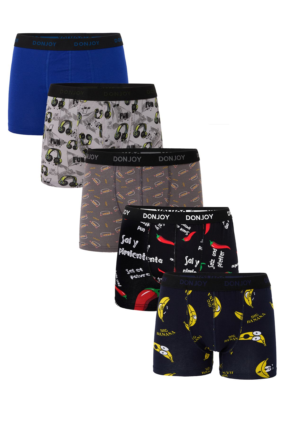 don joy Erkek 5'lİ Karışık Desenli Pamuklu Penye Beli Lastikli Boxer