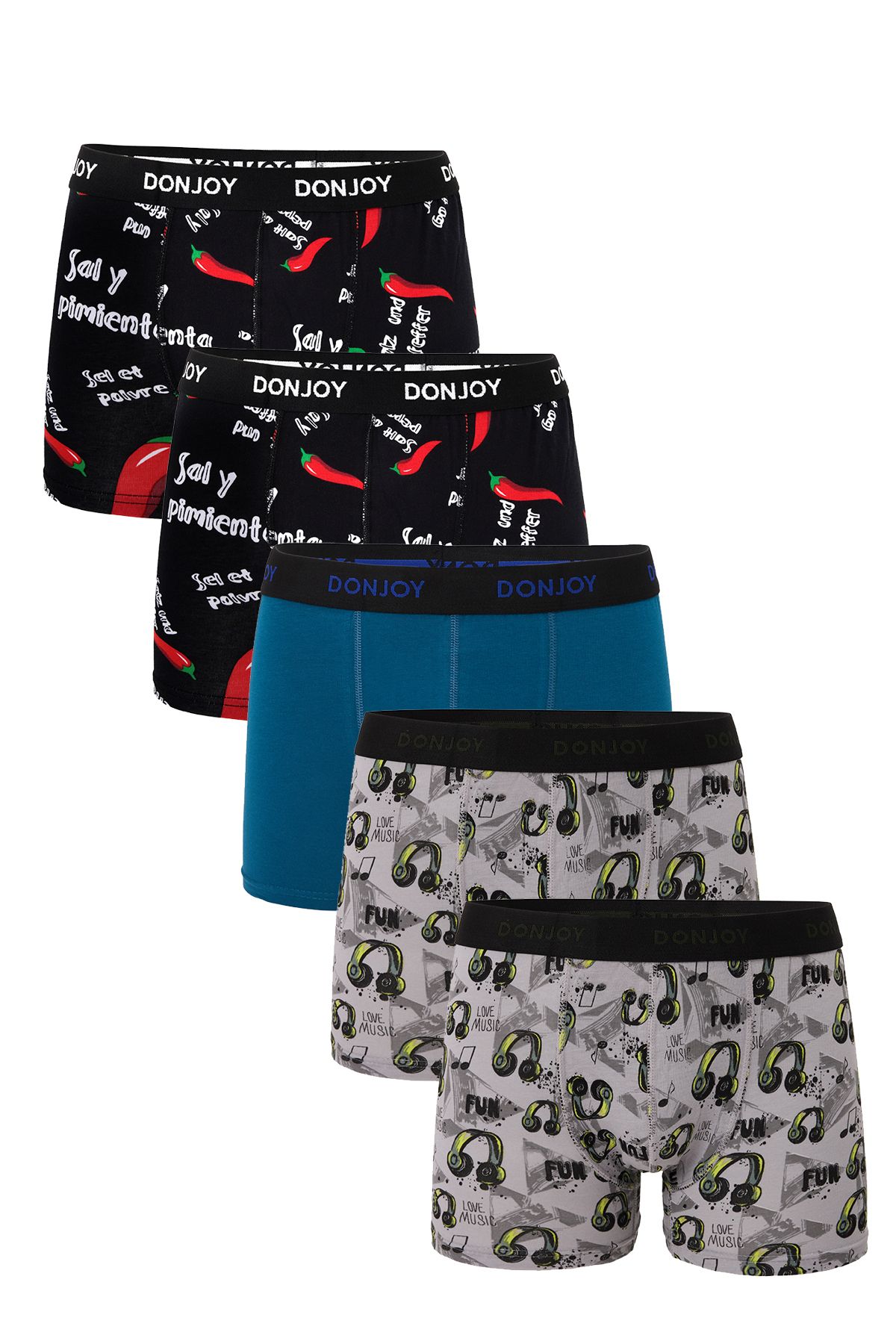don joy Erkek 5'lİ Karışık Desenli Pamuklu Penye Beli Lastikli Boxer