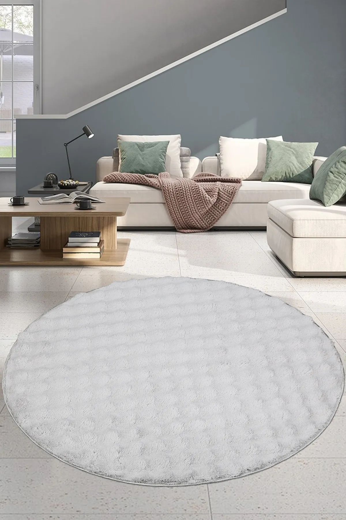 SerenitaHome Post/Peluş Kaymaz Taban Yıkanabilir Bubble Yuvarlak Sacaksız Gri Salon Koridor Mutfak Halısı