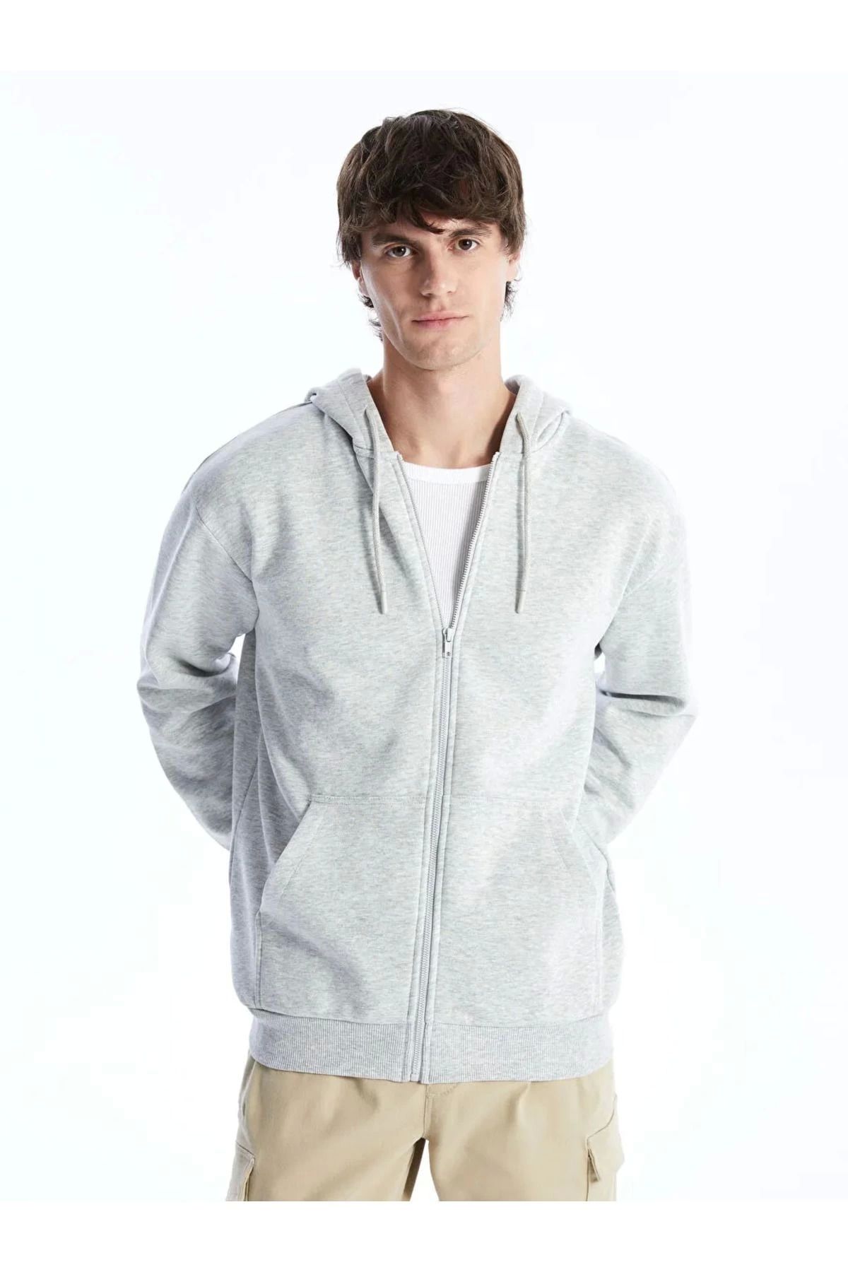 LC Waikiki LCW Casual Mat Yeşil Kapüşonlu Uzun Kollu Erkek Fermuarlı Sweatshirt