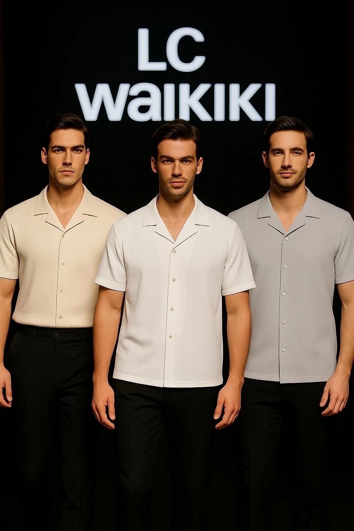 LC Waikiki 3'lü Avantajlı %100 Pamuk Özel Tasarım Ütü İstemeyen Dokulu Kumaş Kısa Kollu Erkek Yazlık Gömlek