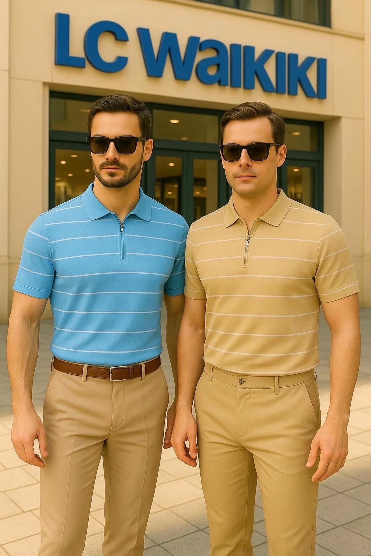 LC Waikiki 3'lü Avantajlı Paket Polo Yaka Fermuarlı Çizgili Kısa Kollu Erkek Yazlık Triko Tişört / T-shirt