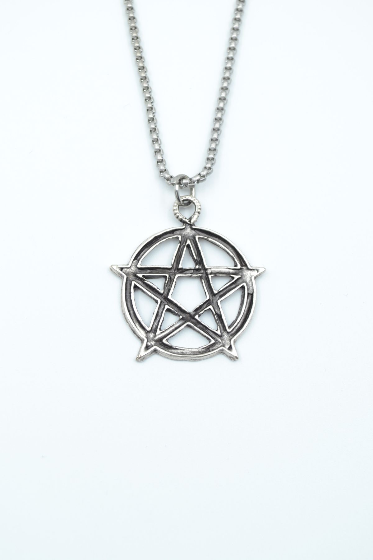 ıdr Pentagram Yıldızı Gümüş Kaplama Örme Zincir Kolye