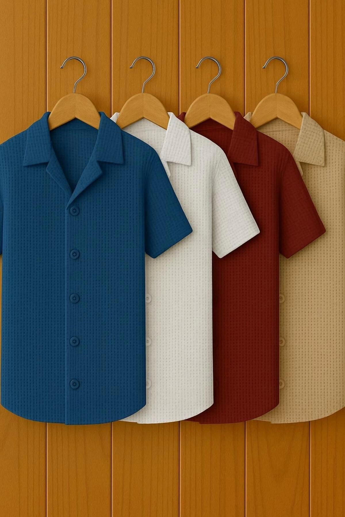 LC Waikiki 4'lü Slim Fit Kısa Kollu Düğmeli Ütü İstemeyen Şık Premium Erkek Spor Gömlek