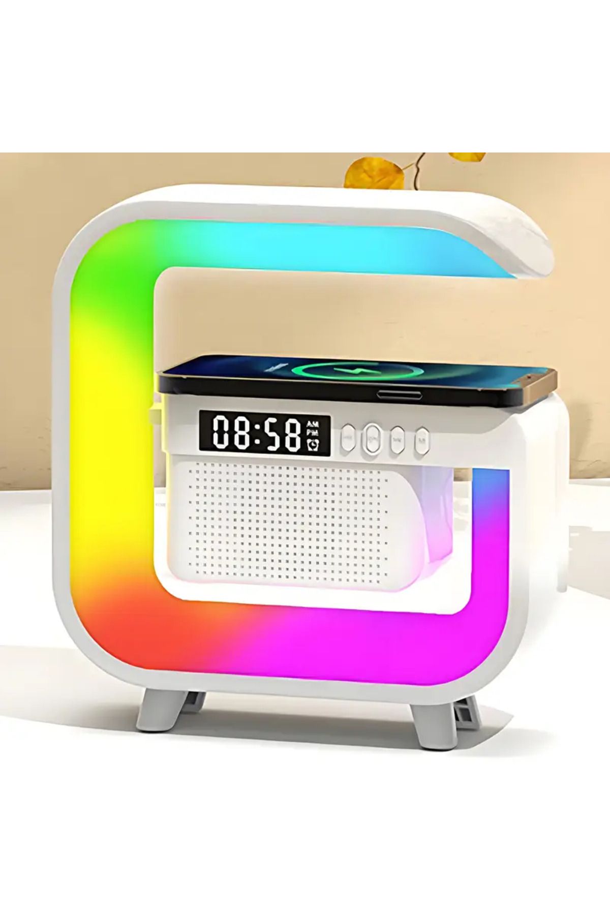 ALPJOY Kablosuz Şarj İstasyonu Bluetooth Radyolu Dijital Saat RGB Led Işıklı Masa Ve Gece Lambası