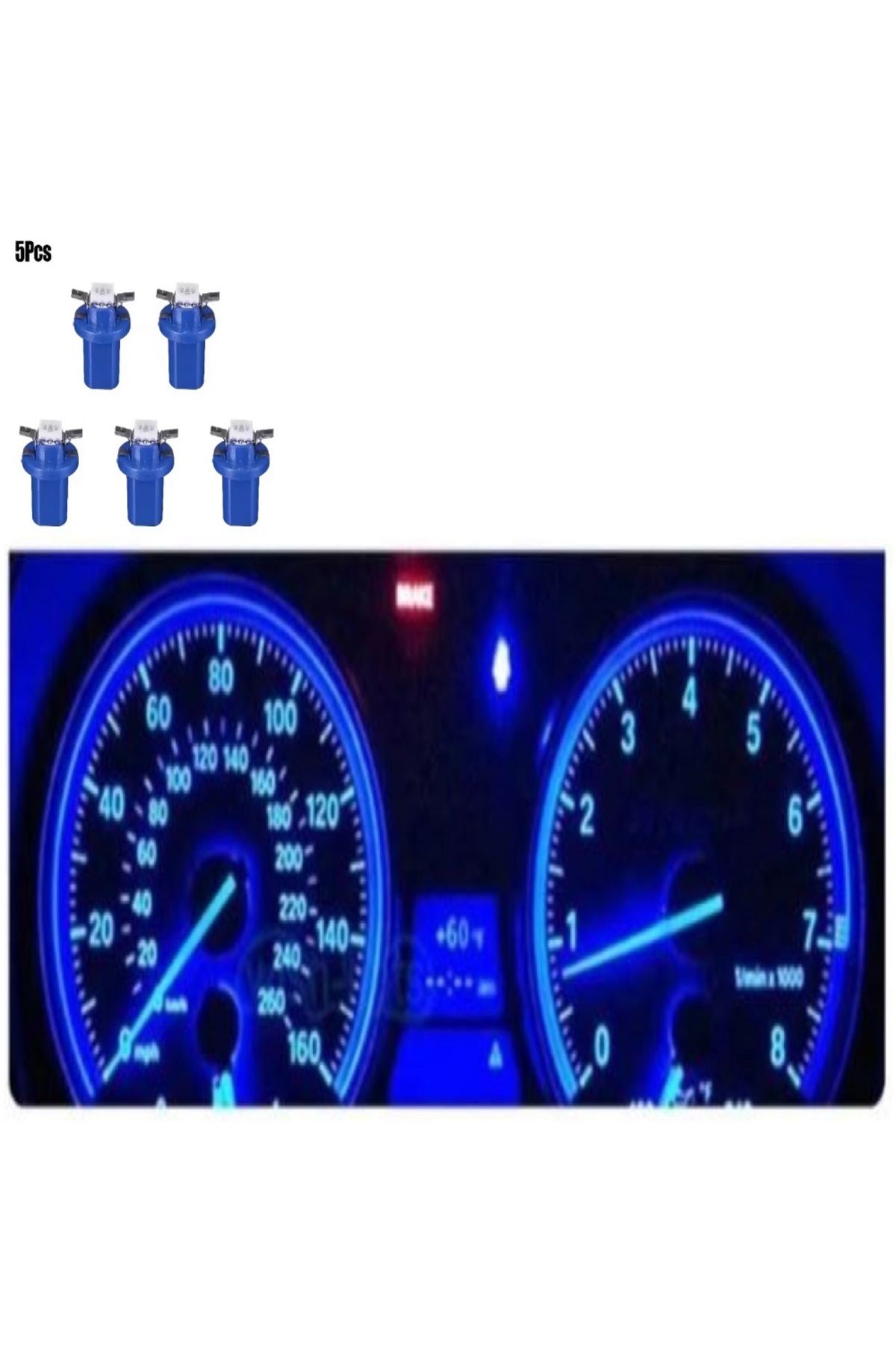orco ( 5 X ADET ) 1 SET DUYLU DİPSİZ AMPUL T5 B8.5D MODEL LED 1.2W MAVİ (T5 B8.5D BLUE)
