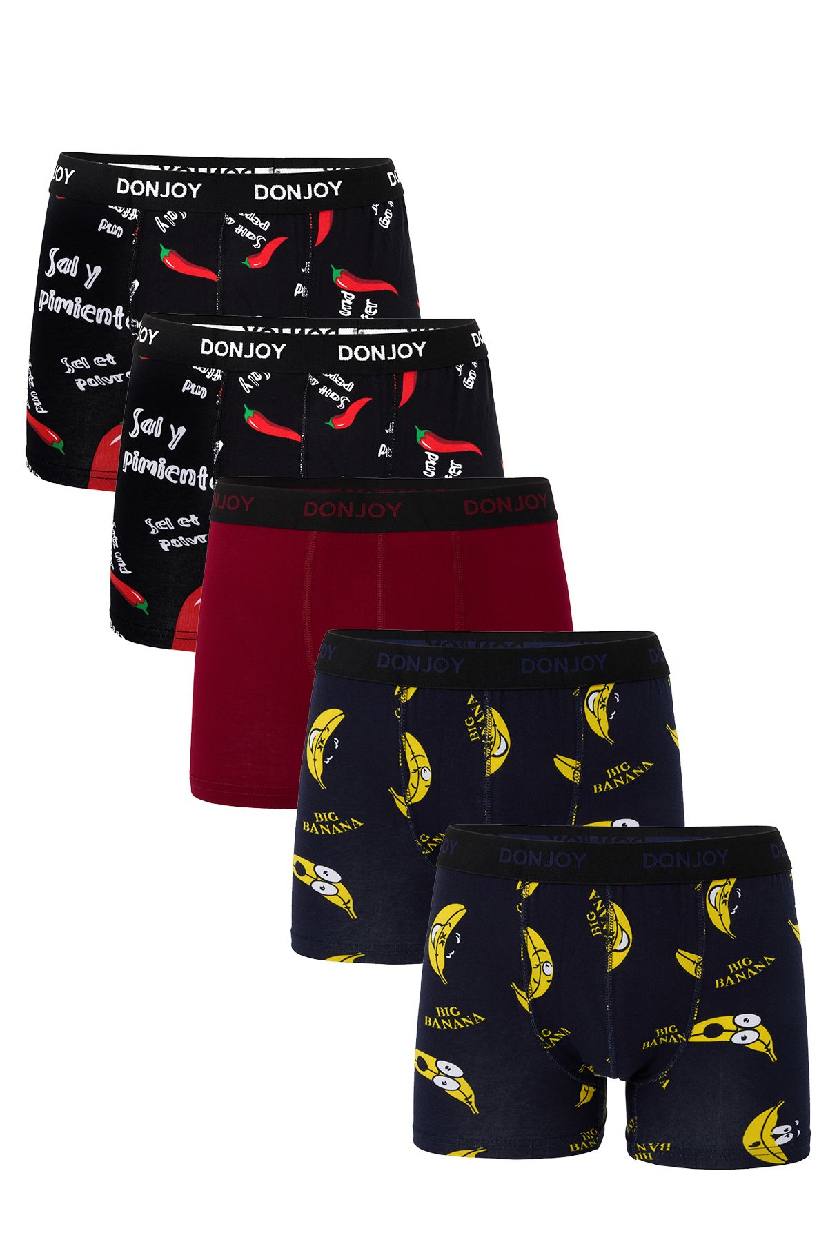 don joy Erkek 5'lİ Karışık Desenli Pamuklu Penye Beli Lastikli Boxer