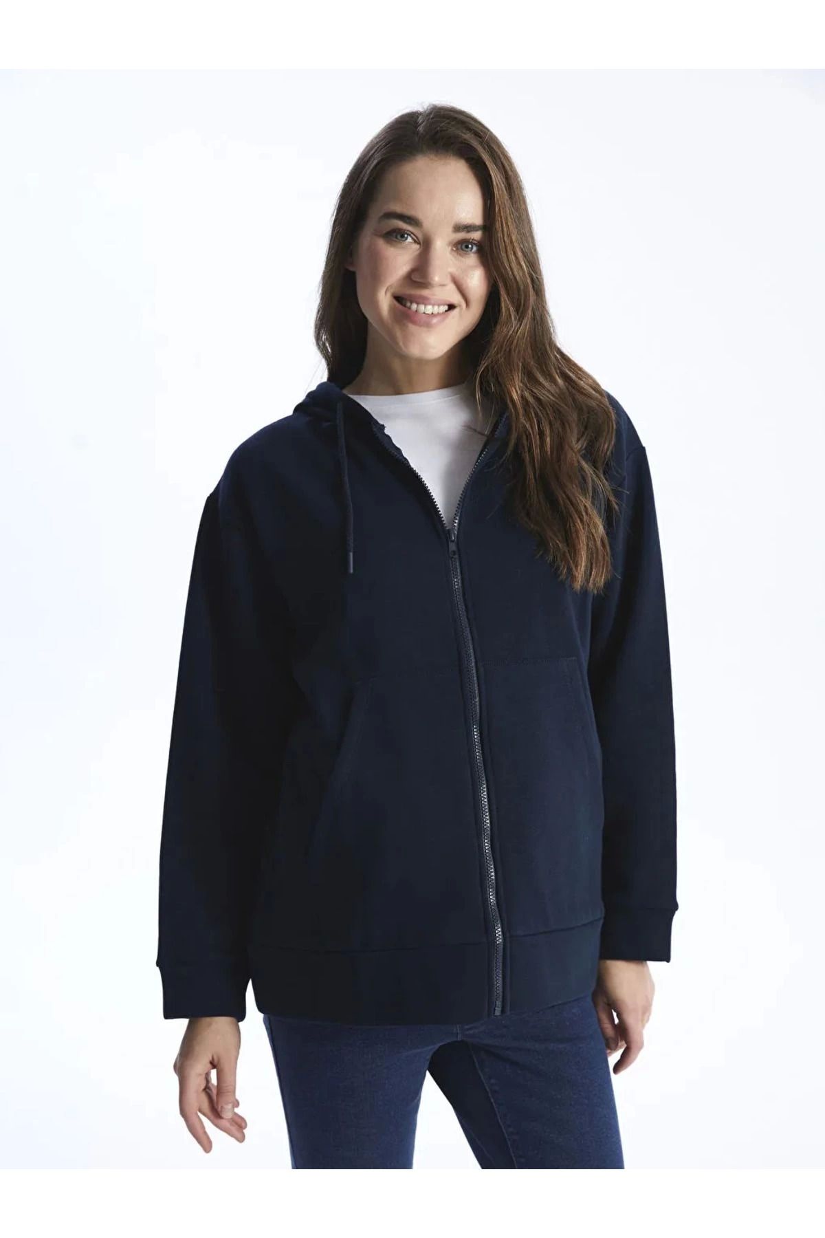 LC Waikiki LCWAIKIKI Maternity Kapüşonlu Düz Uzun Kollu Hamile Fermuarlı Sweatshirt