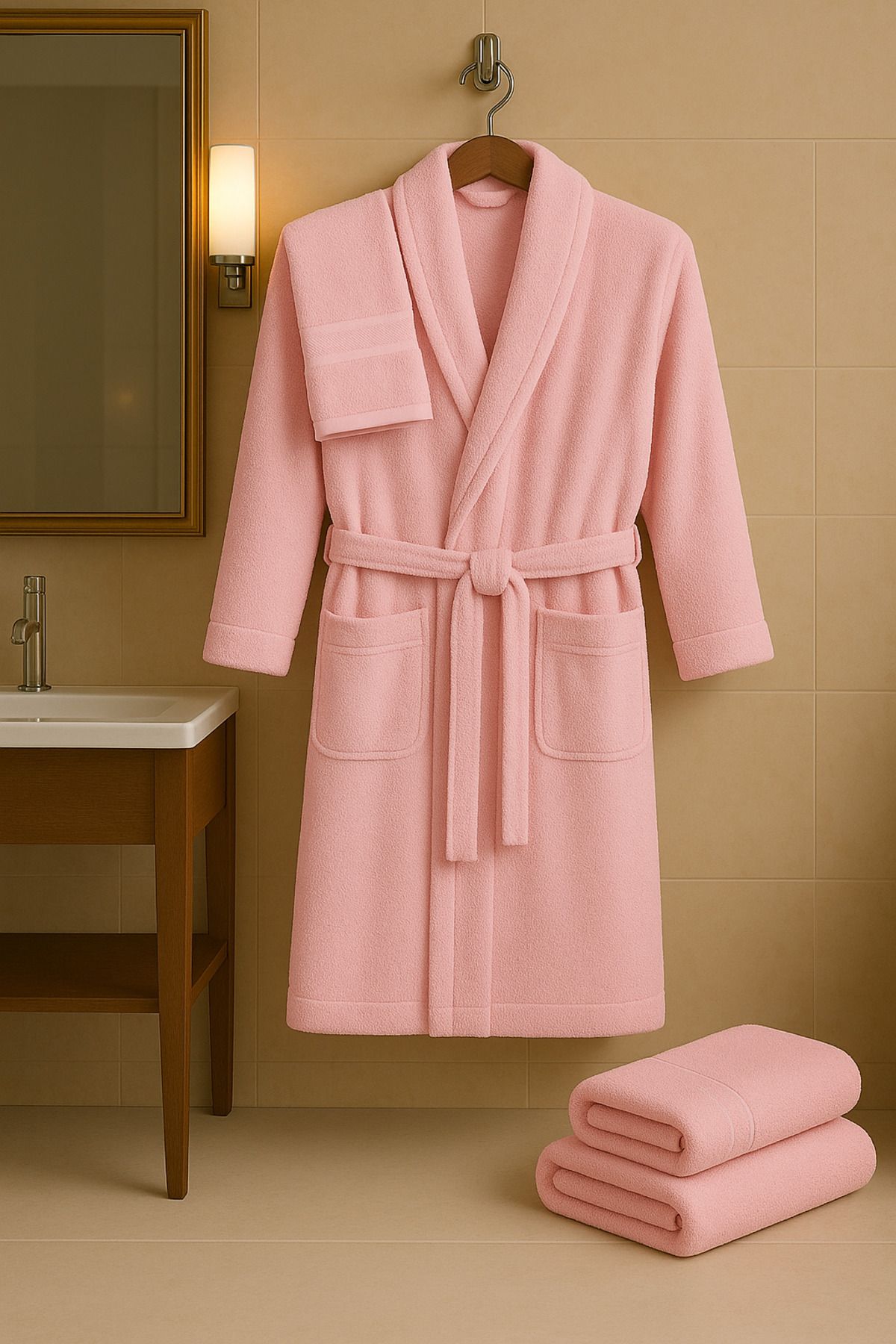 COTTONQUEEN ARYA Pembe Havlulu Bornoz