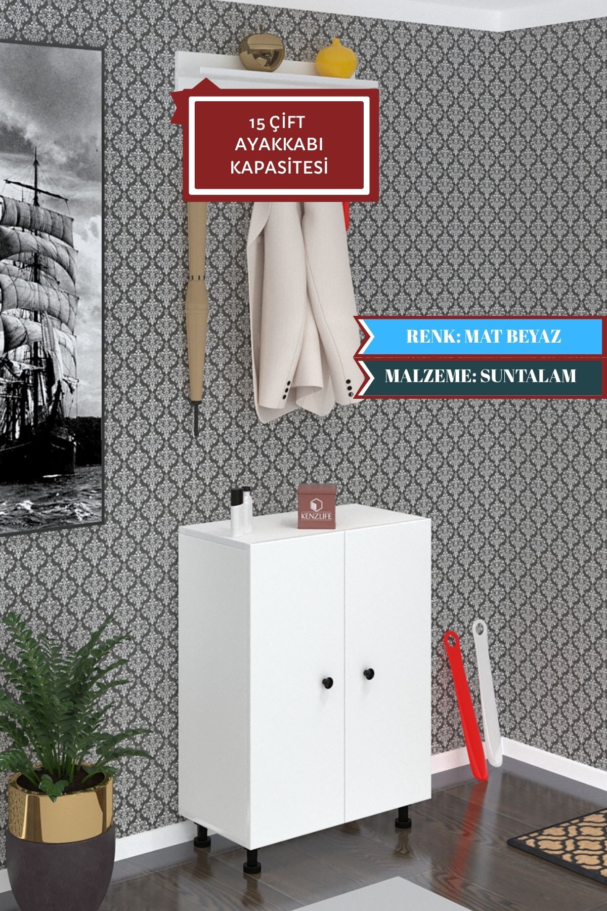 Kenzlife ayakkabılık cimcime5 byzbyz 83*060*32 kapaklı 5 raflı 15 çift ayakkabı kapasitesi