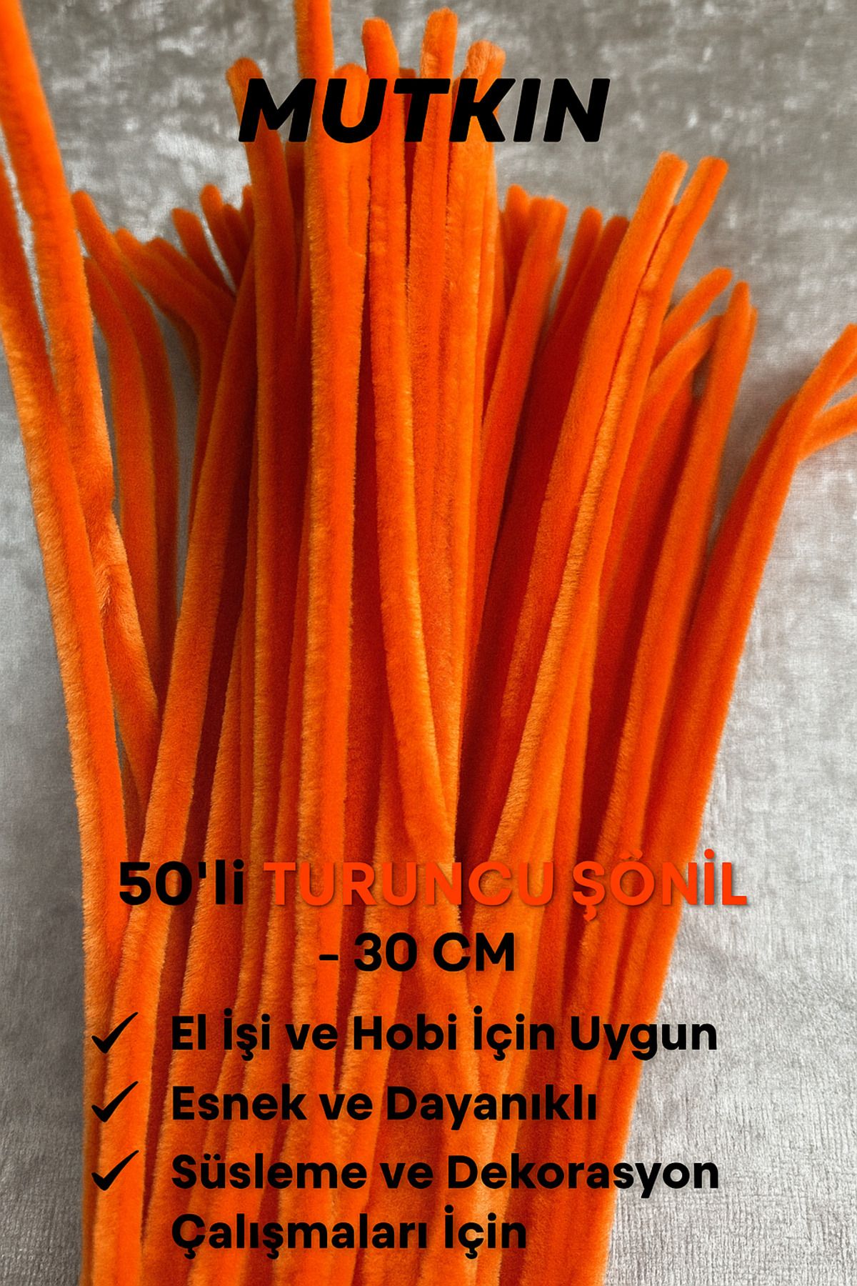 Mutkin MUTKİN 50'li Turuncu Şönil - 30 CM | El İşi , Hobi Süsleme, Organizasyon ve Dekorasyon İçin
