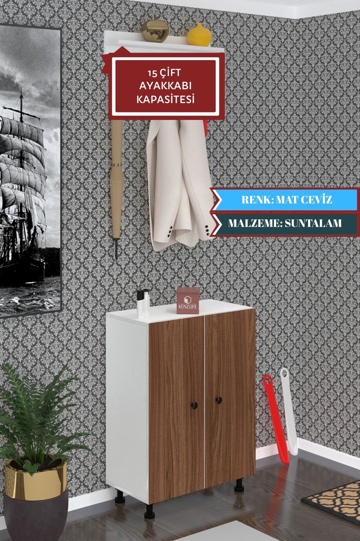 Kenzlife ayakkabılık cimcime5 cvzbyz 83*060*32 kapaklı 5 raflı 15 çift ayakkabı kapasitesi