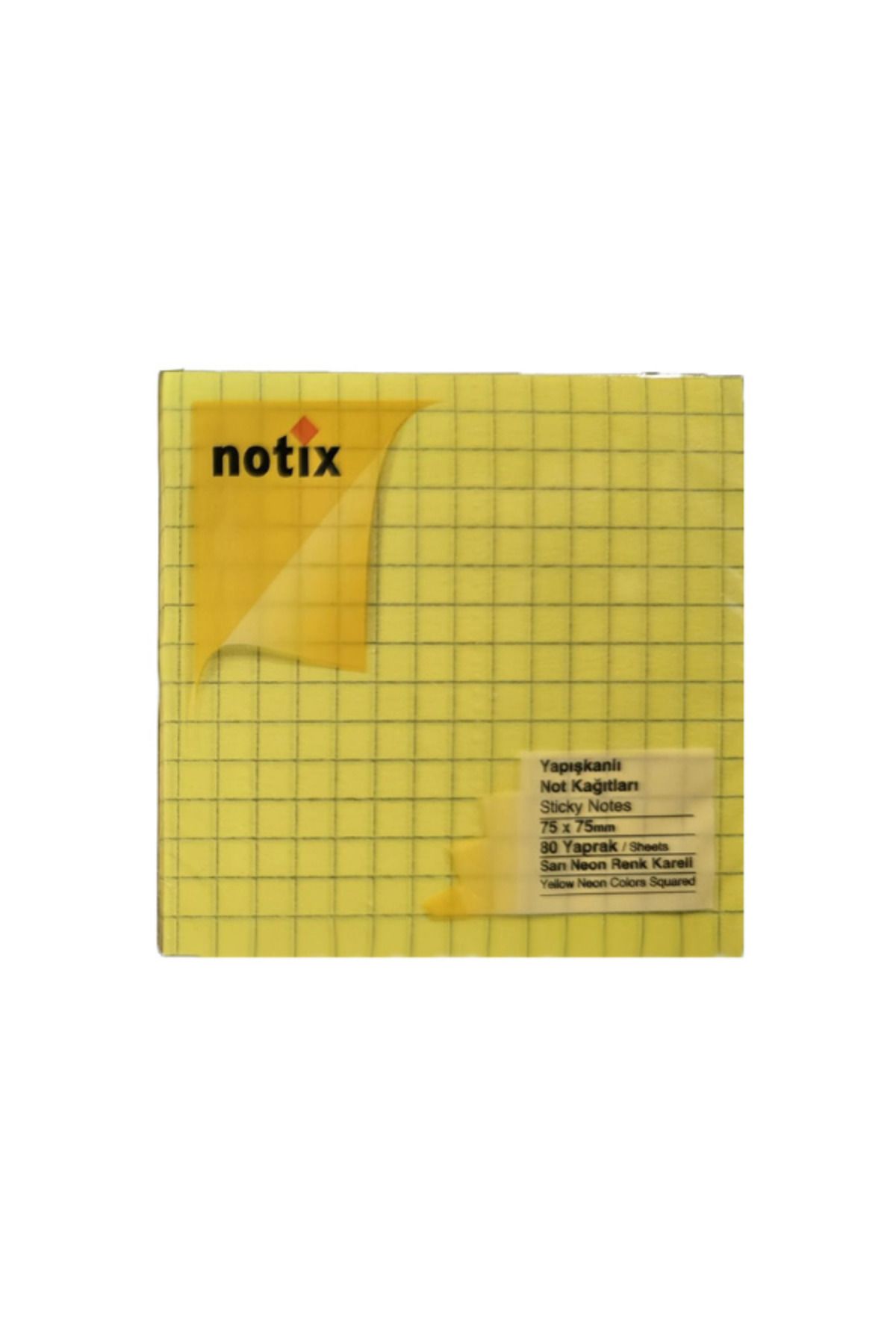 Notix Neon Sarı Kareli Yapışkanlı Not Kağıdı 80 Yaprak 75x75
