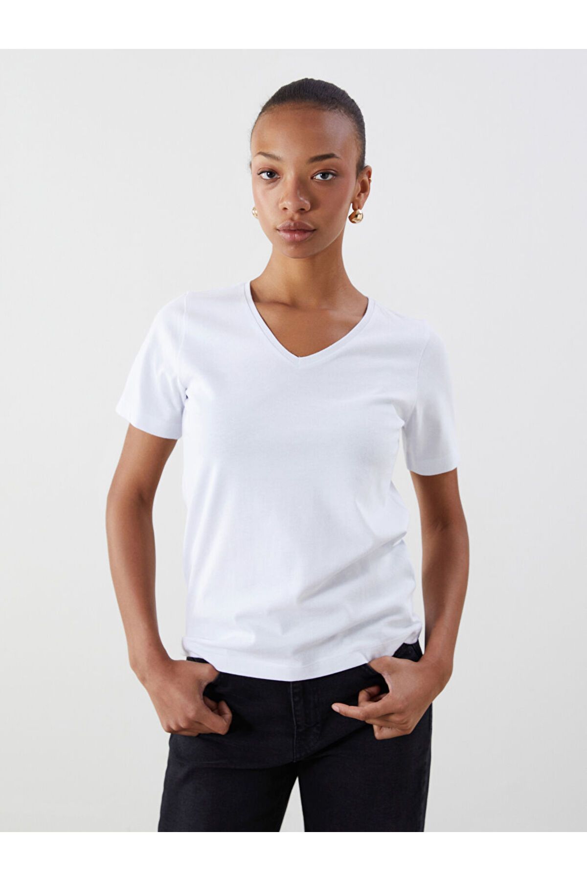 LC Waikiki-LCW Damen-T-Shirt mit V-Ausschnitt, 2er-Pack 3