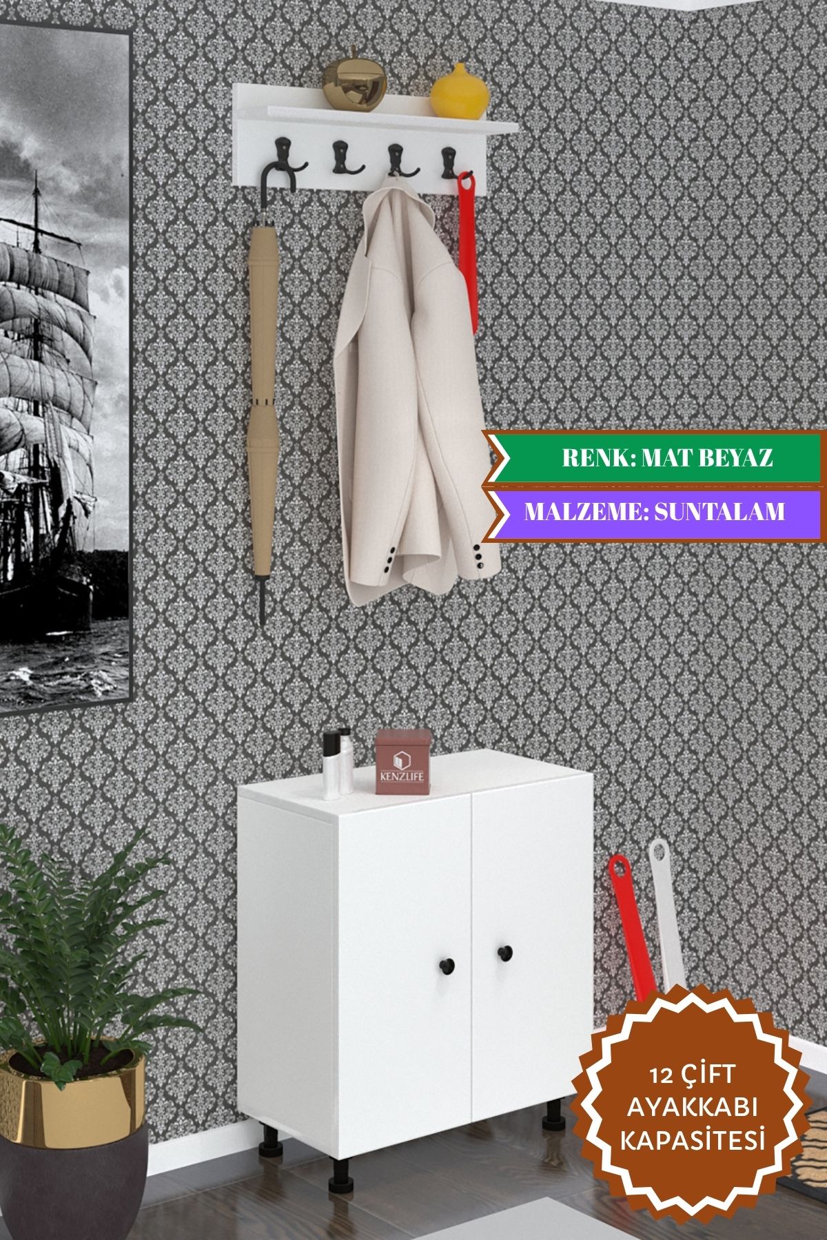 Kenzlife portmanto ayakkabılık ve askılık kalçın4 byzbyz 68*060*32 oniki çift ayakkabı kapasitesi