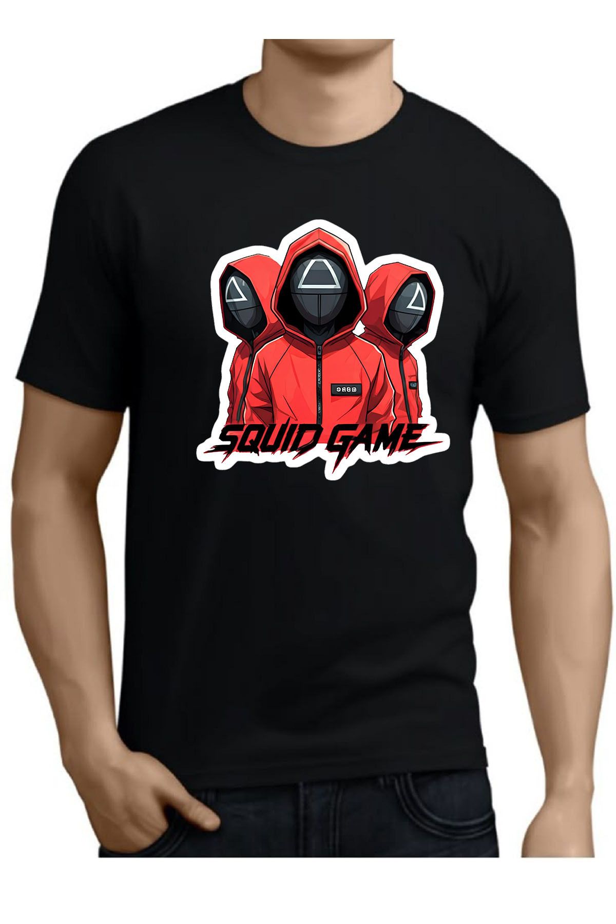 makiteks Baskılı Squidgames Kadın Erkek Unisex Bisiklet Yaka Baskılı T-shirt Beyaz Siyah Gri tshirt tişört