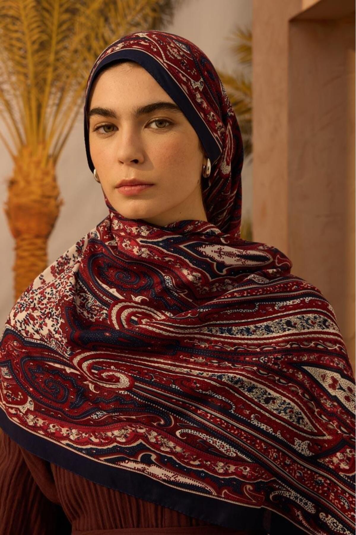 ALYOSHA FASHION Desenli Etnik Şal Lacivert - Kırmızı