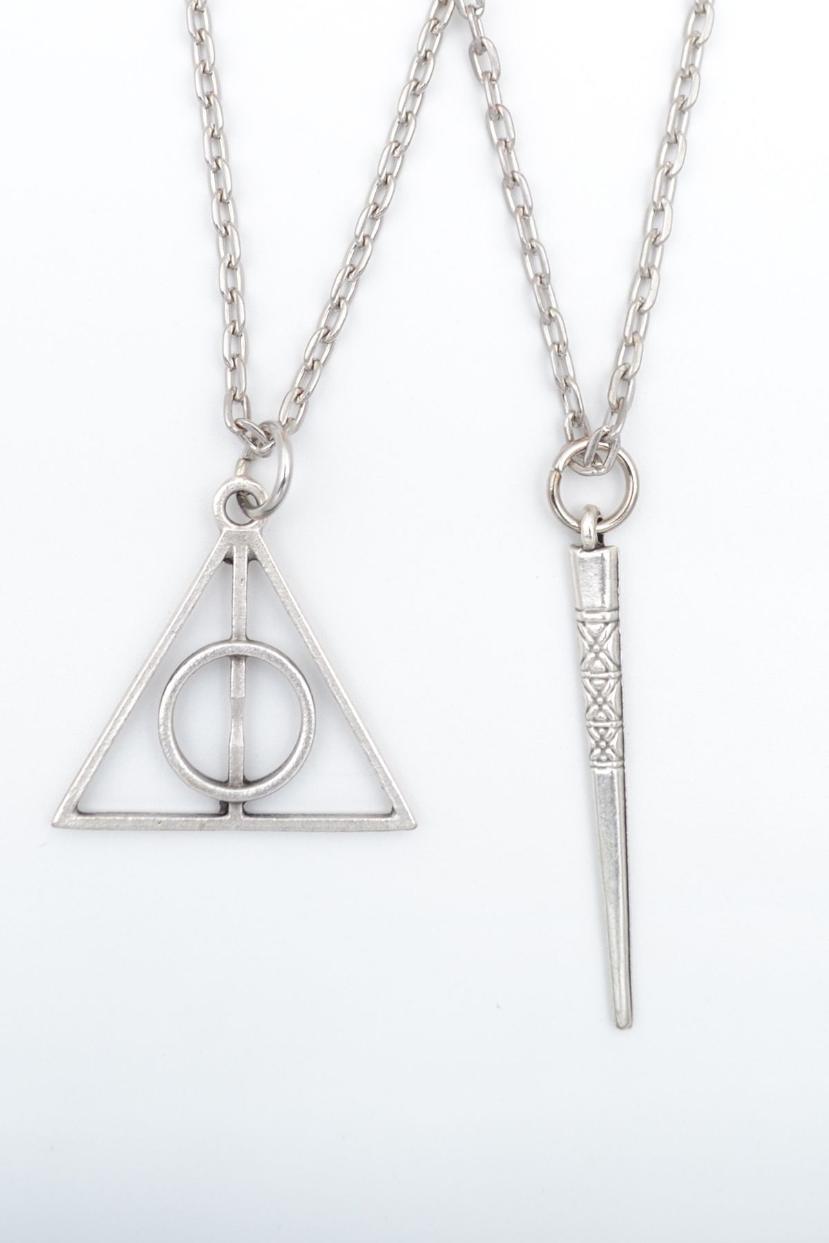 ıdr 2'li Harry Potter Ölüm Yadigarları Üçgen - Antik Çubuk Gümüş Kaplama Kolye Seti