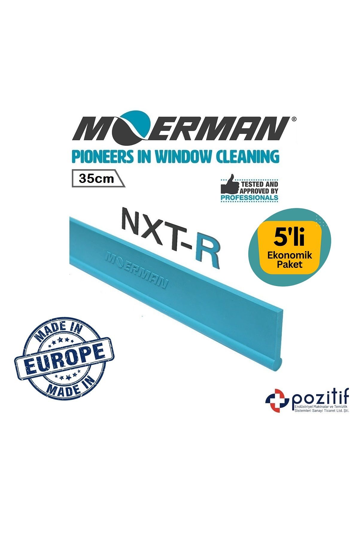 Moerman 35cm - Yedek Camçek Lastiği - Nxt-r – Mavi (5'li Ekonomik Paket) ( Pulex Ve Unger Camçek Uyumlu)
