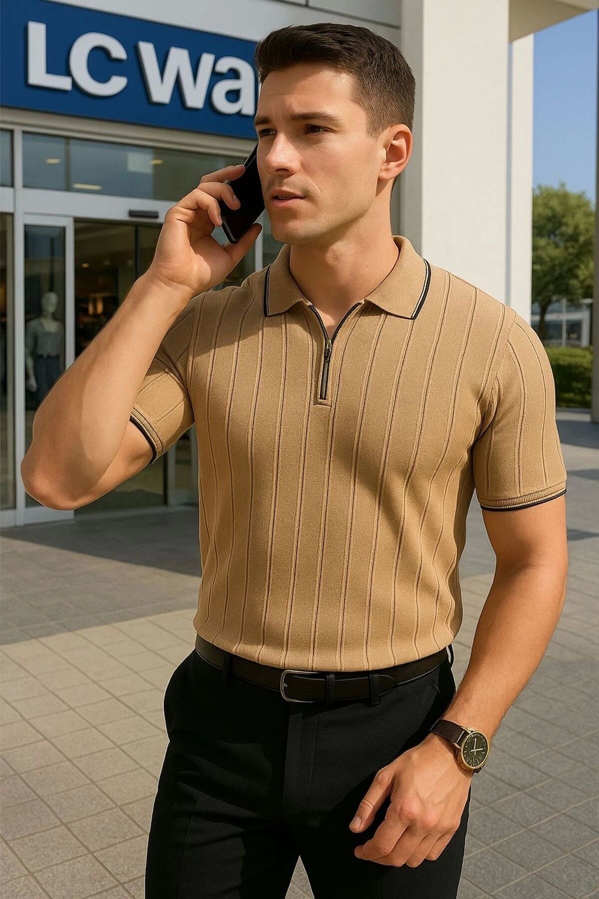 LC Waikiki Polo Yaka Fermuarlı Kısa Kollu Erkek Yazlık Triko Premium Kalite Tişört / T-shirt