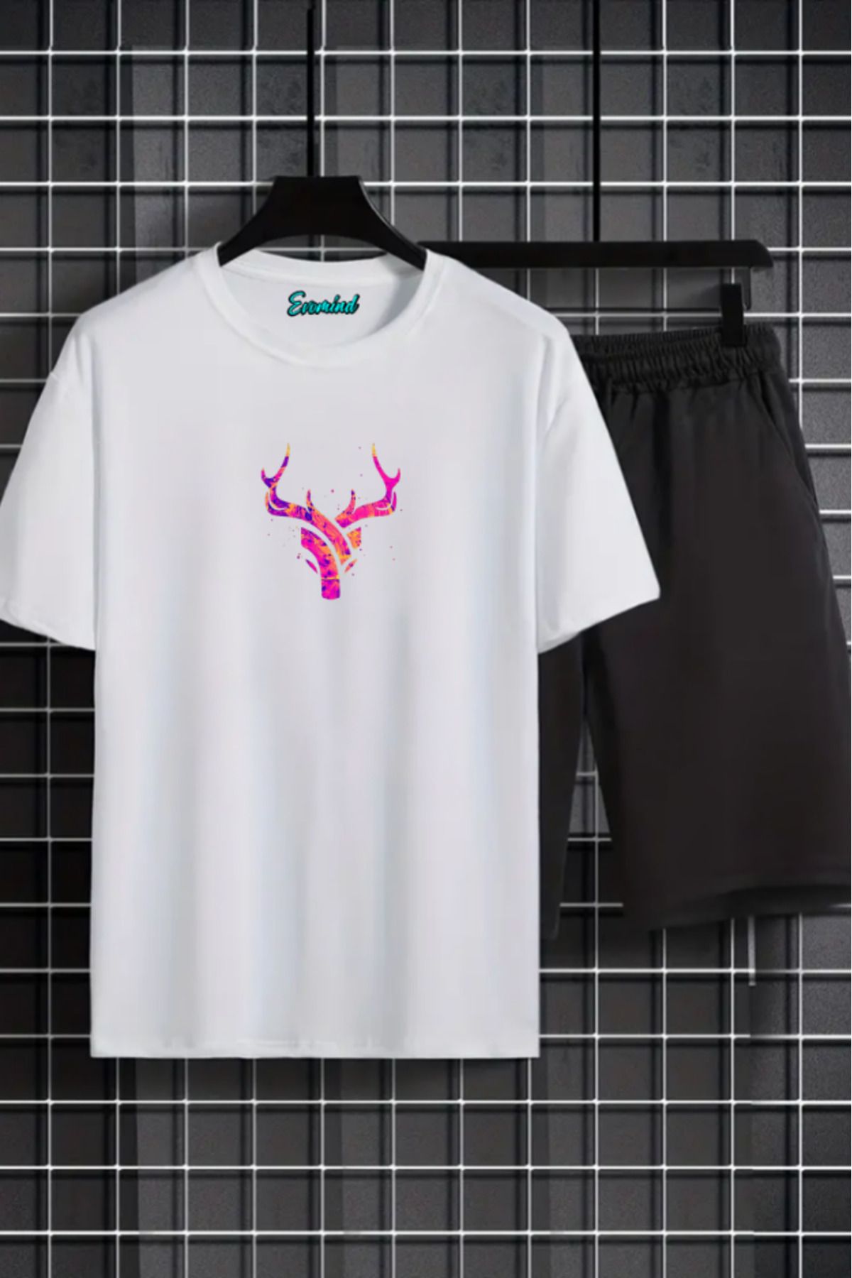 SevMode Geyik Baskılı Unisex Şort T-shirt Takım