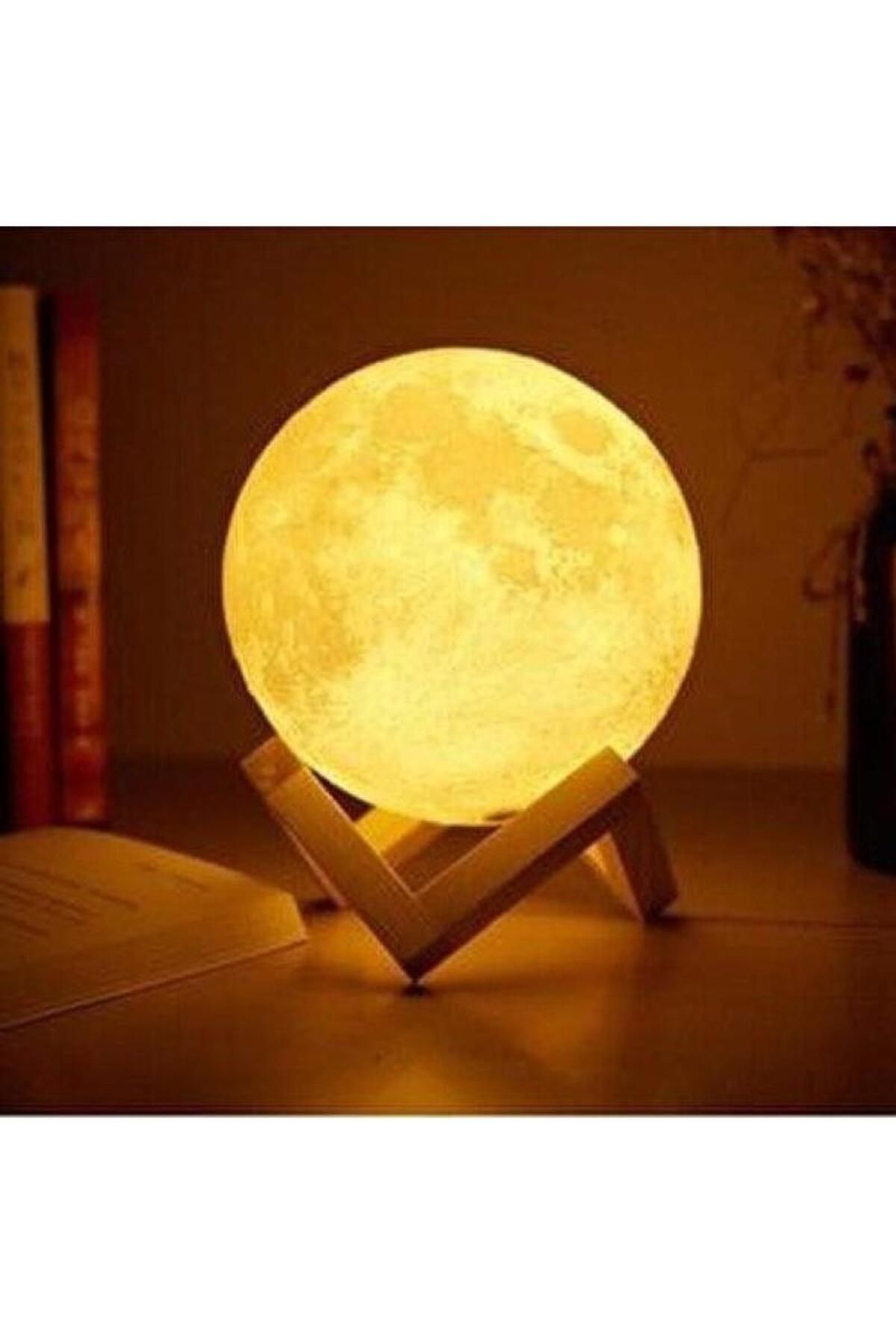 SOYİPO Ahşap Standlı Ay Gece Lambası 12Cm
