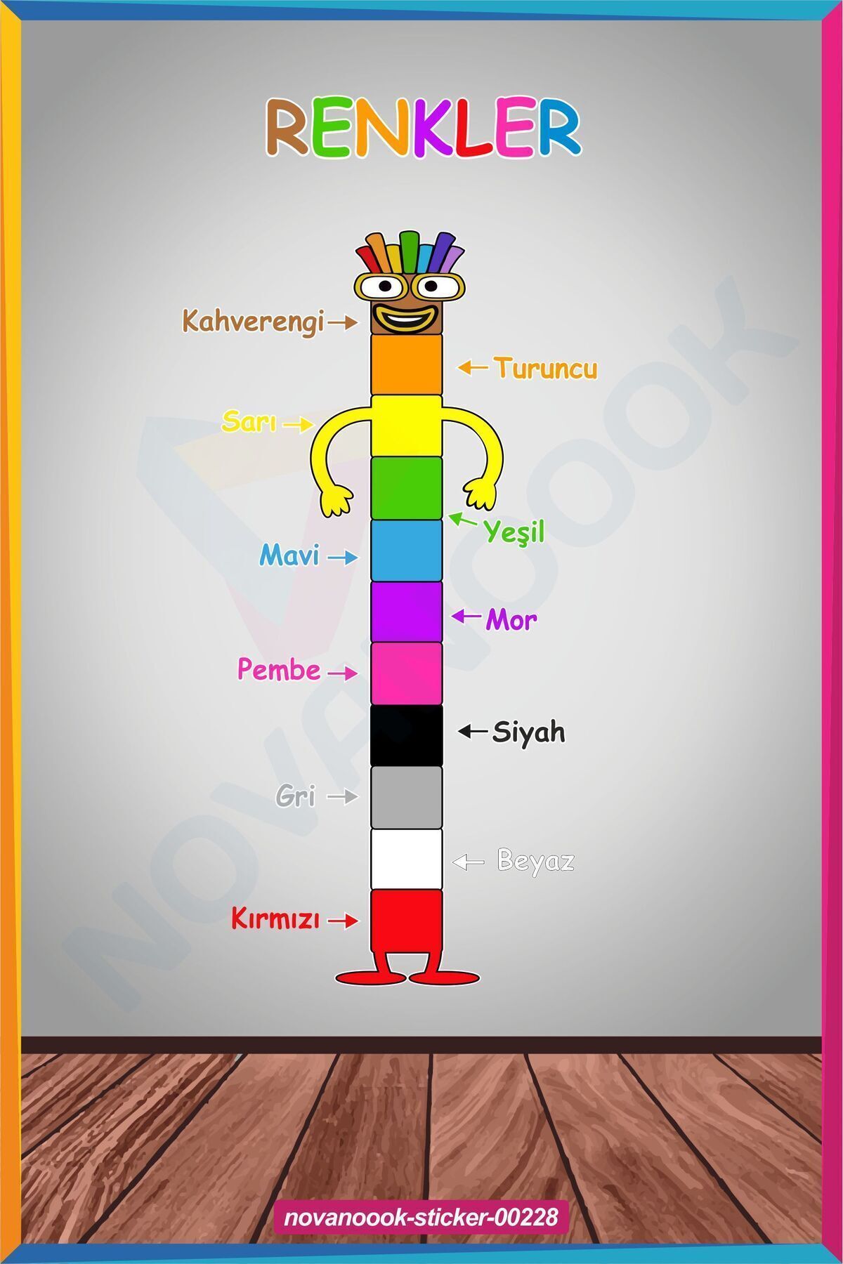 GSticker Renkleri Öğreniyorum Sevimli Çocuk Odası Kreş Anaokulu Duvar Sticker Seti