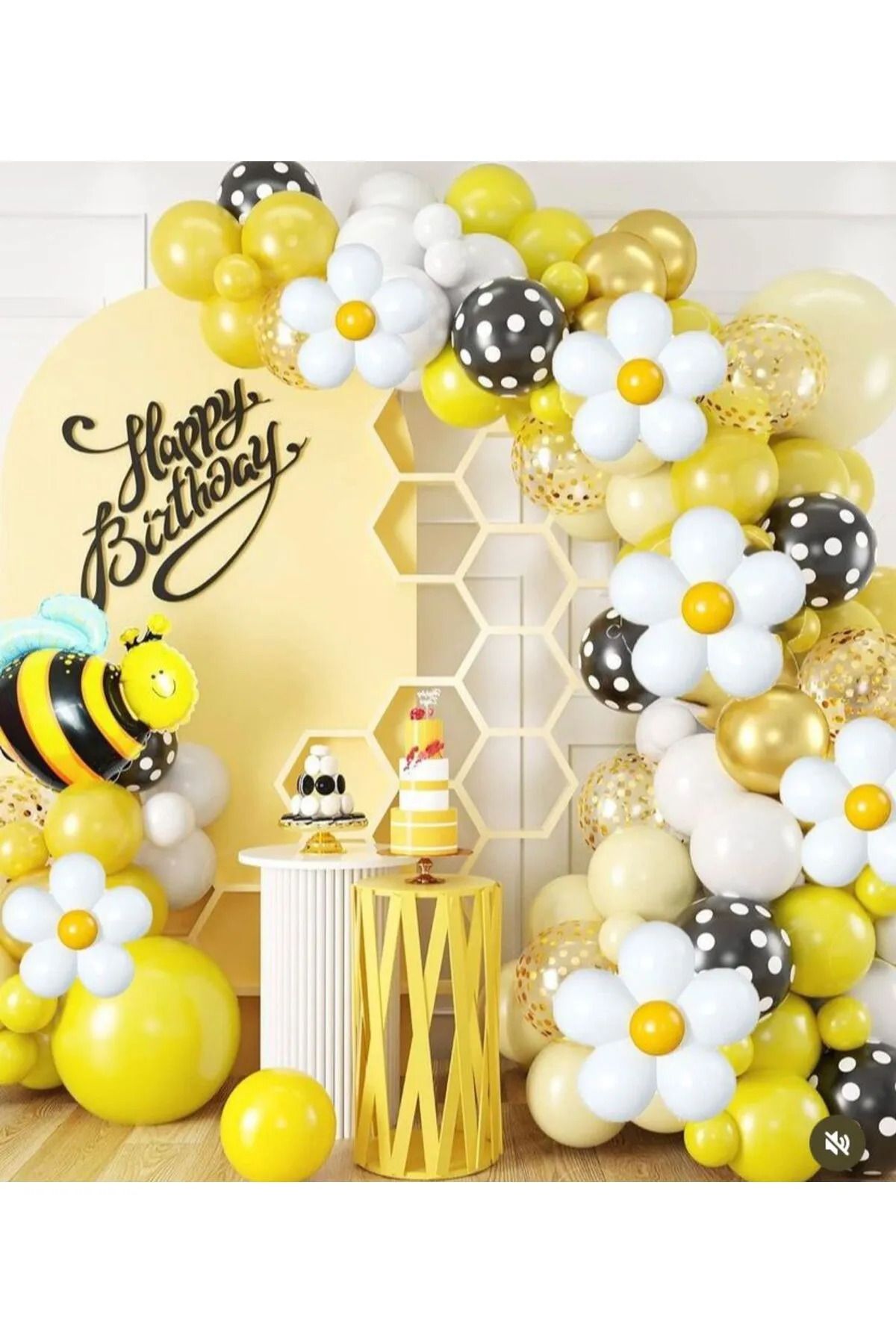 Papatya Party Bal Arısı Çiçekli Balon Konsepti Doğum Günü Parti süsü