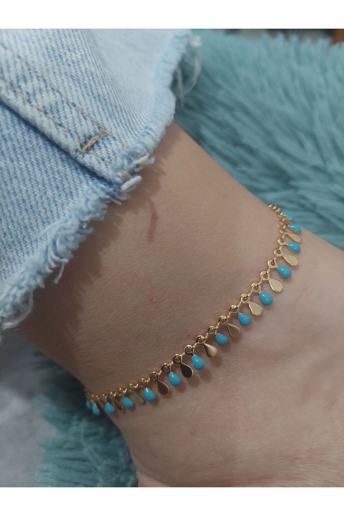 LUCKY ACCESSORIES Xuping Vip Seri Kararmaz Turkuaz Sallantılı Halhal
