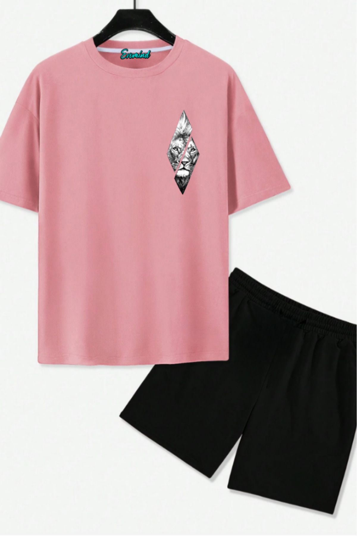 artı4 Aslan Baskılı Unisex Şort T-shirt Takım
