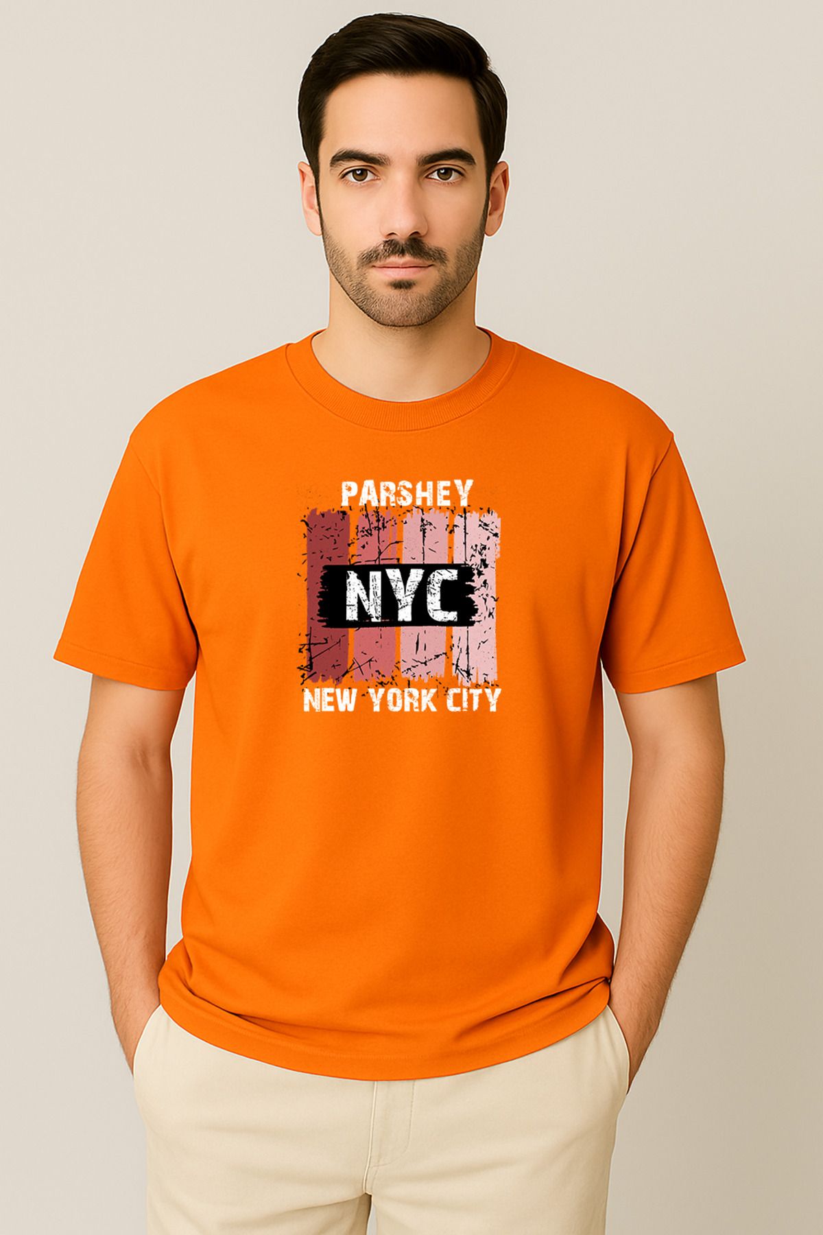 PARSHEY Erkek - Kadın %100 Pamuk New York City Parshey Baskılı Yarım Kollu Bisiklet Yaka T-Shirt